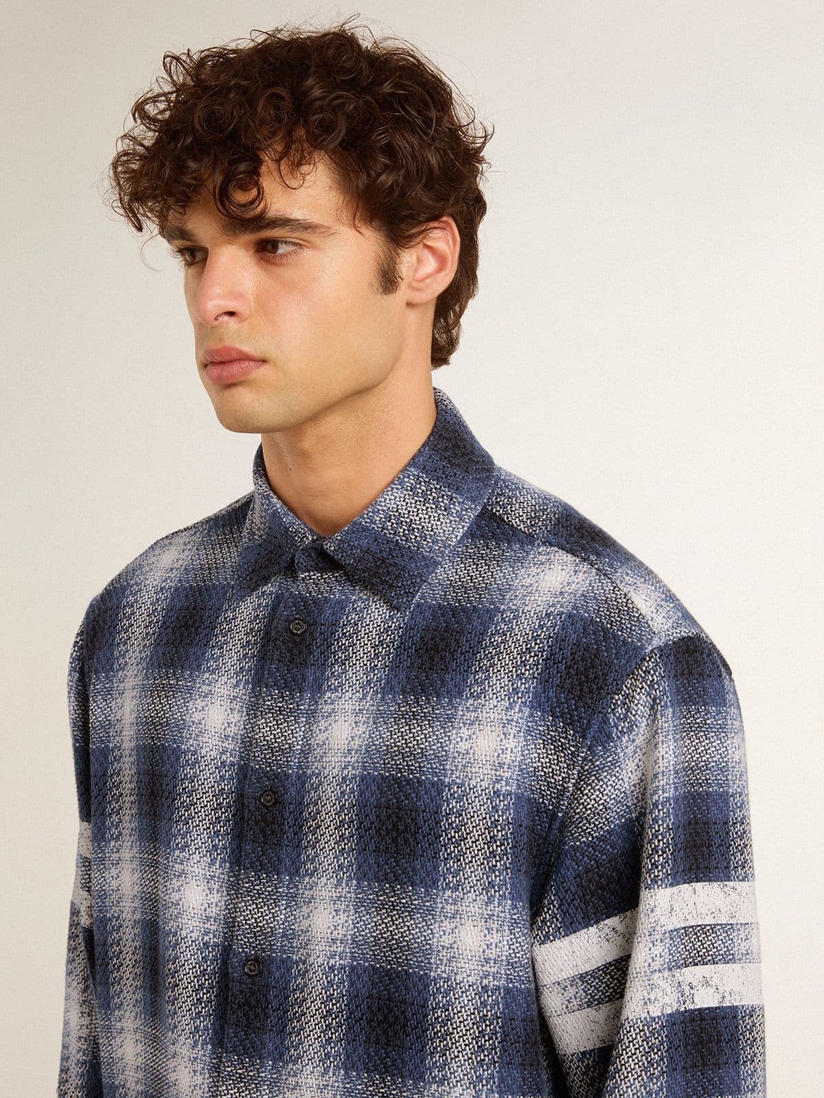 Men's blue 3D checkered shirt with print on the back - 5