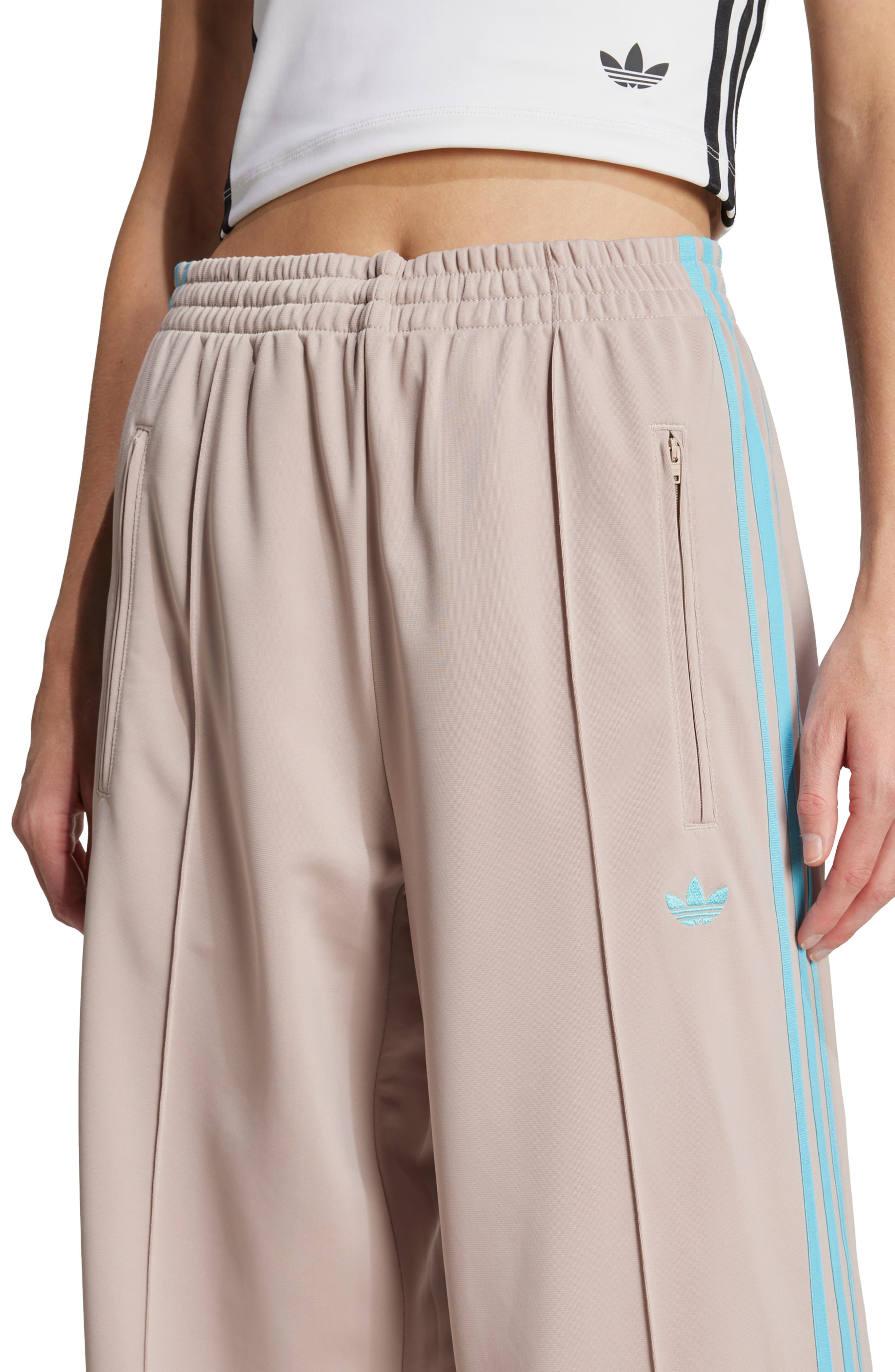adidas Firebird Recycled Polyester Track Pants in Wonder Taupe/Blue at Nordstrom - 5