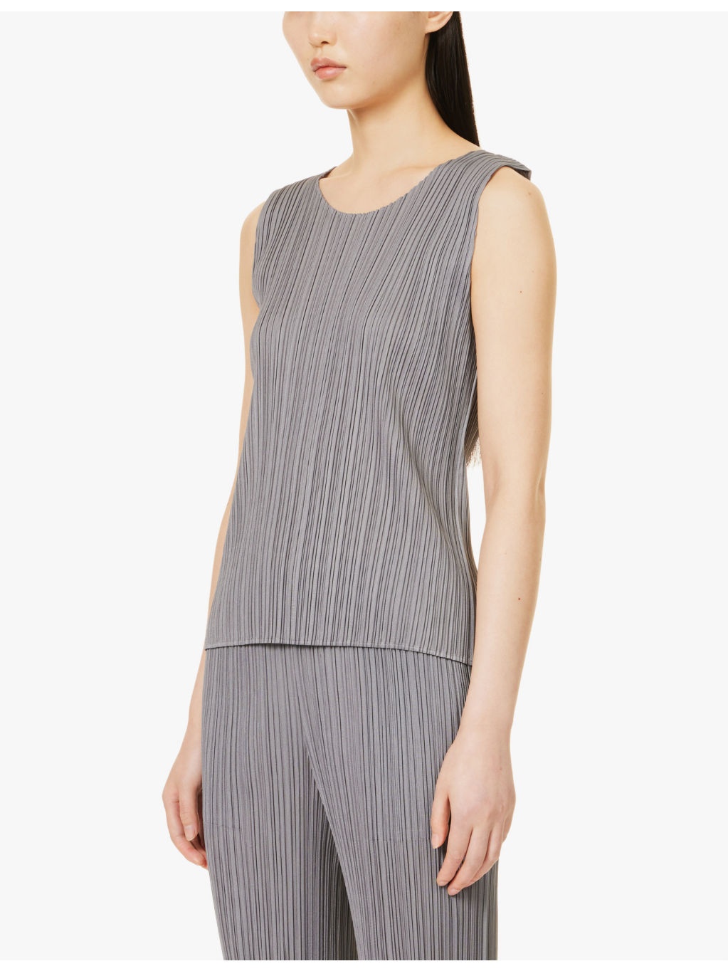 Basic sleeveless pleated knitted jersey top - 3
