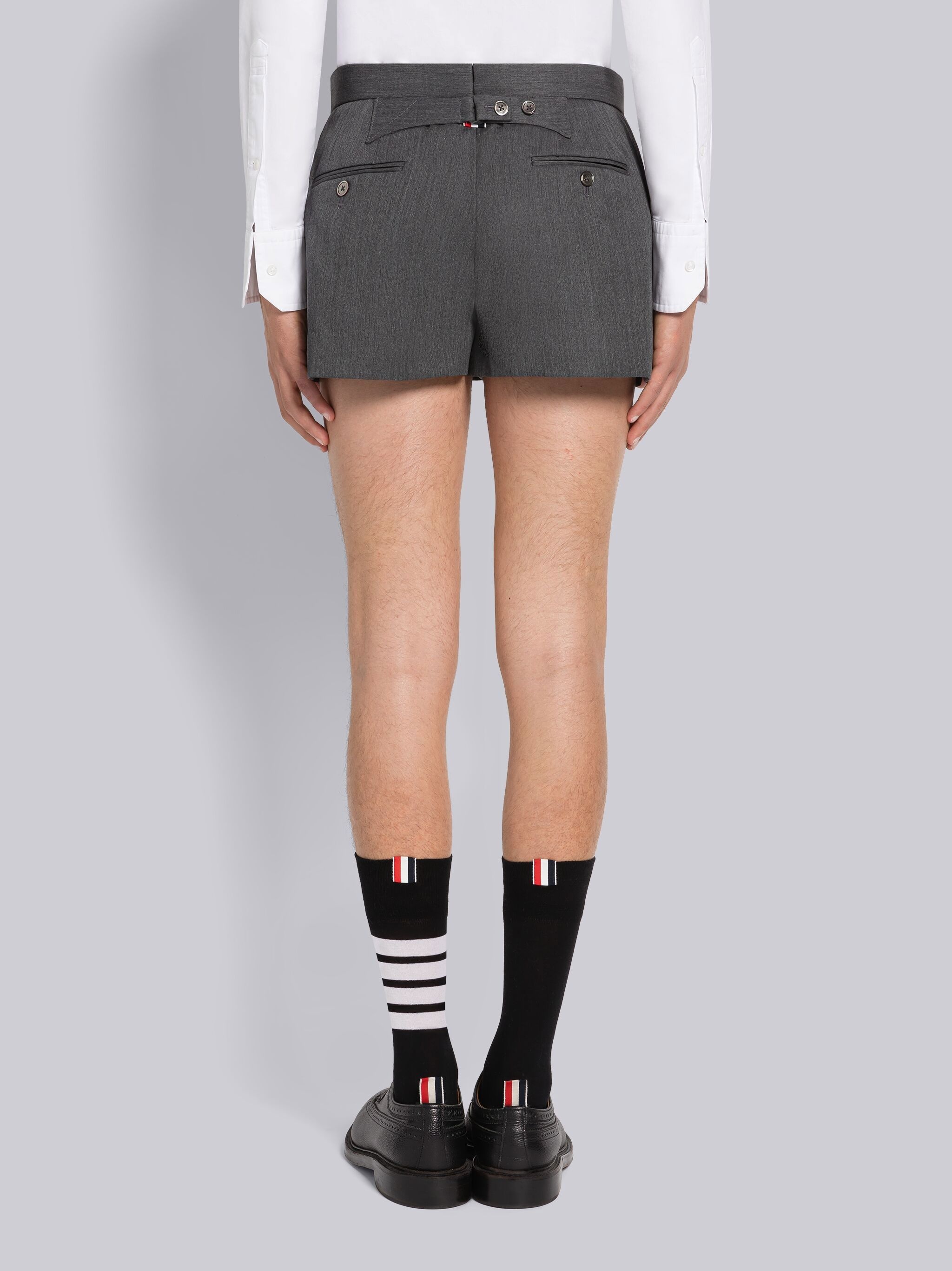 STIFF WOOL GABARDINE MID RISE BACKSTRAP MINI SHORT - 3