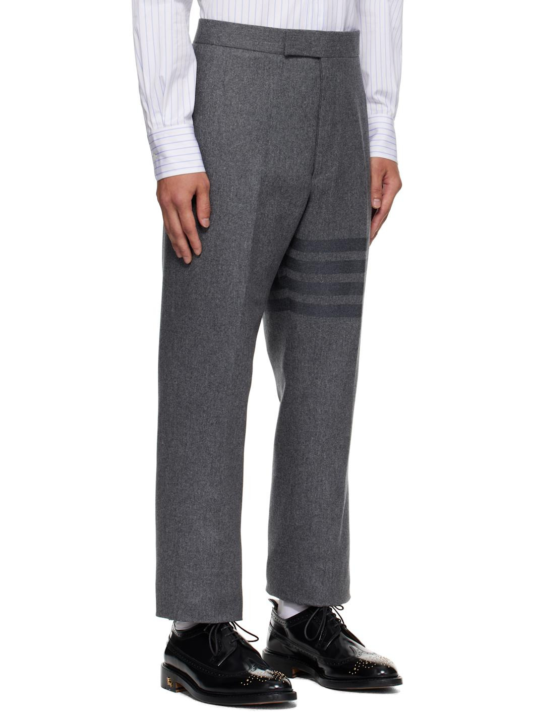 Gray Plain Weave 4-Bar Trousers - 2