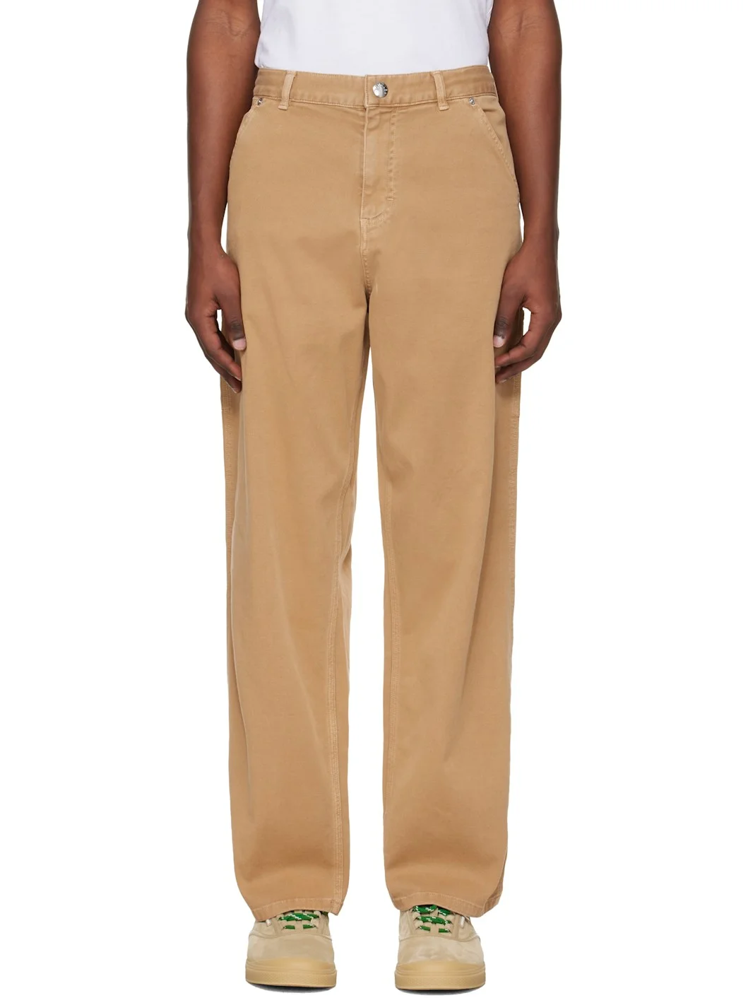 Tan Cotton Blend Gabardine Cargo Pants - 1