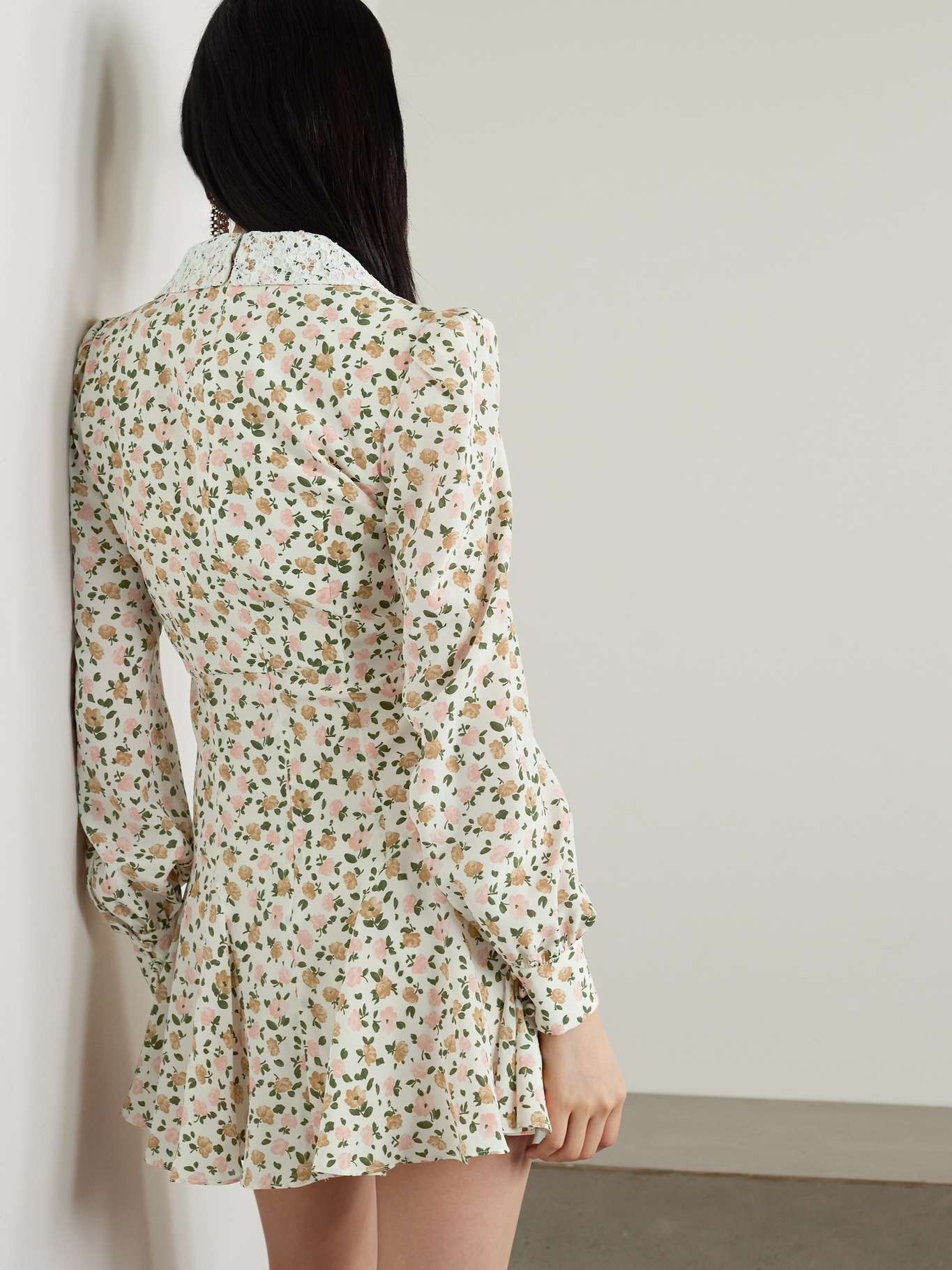 Appliquéd lace-trimmed floral-print silk mini dress - 3