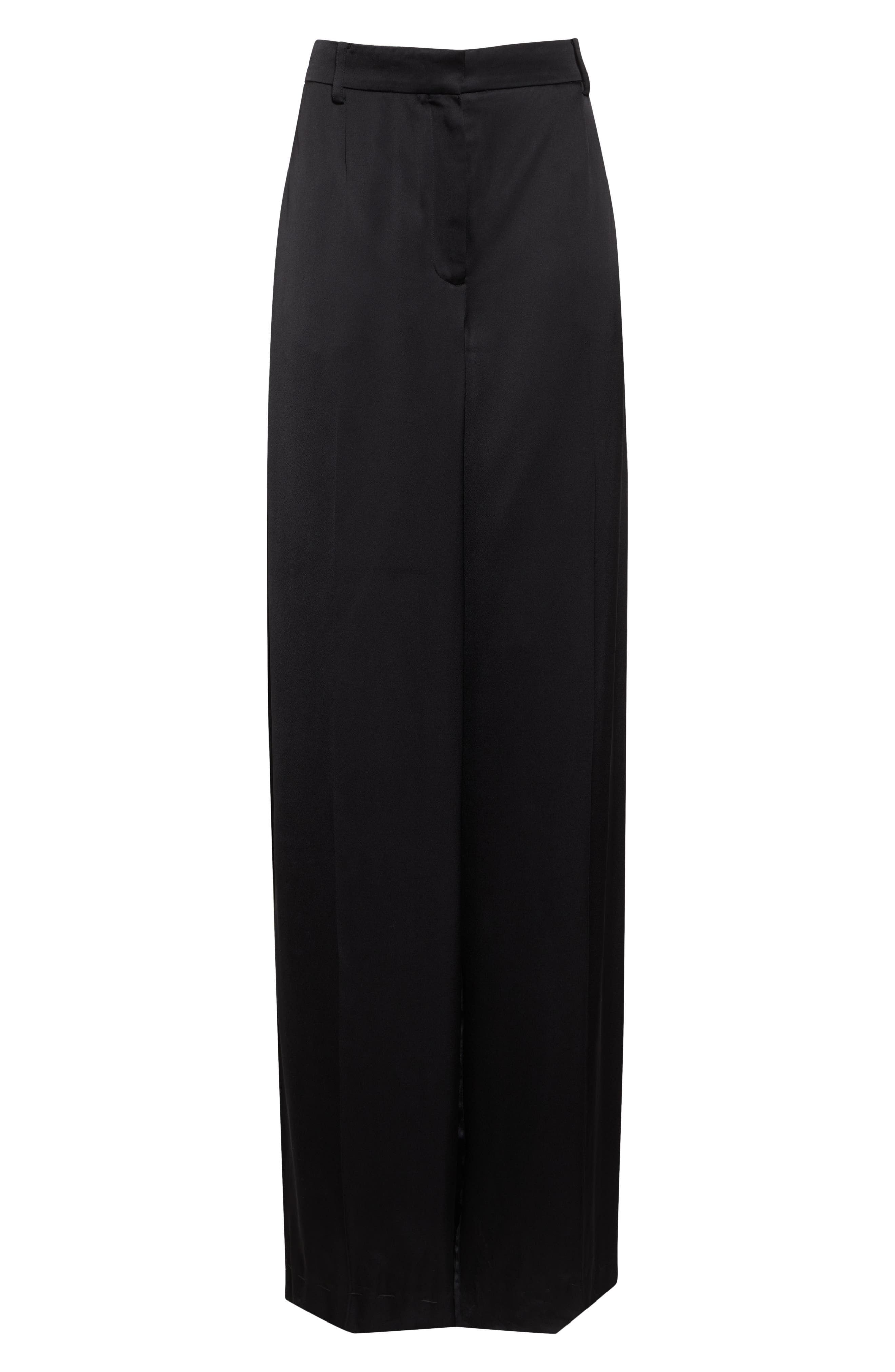 TOTEME Fluid Wide Leg Wool Blend Trousers in Black at Nordstrom - 6