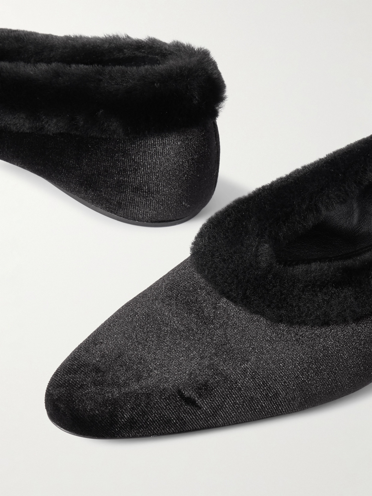 Shearling-trimmed Velvet Ballet Flats - 4