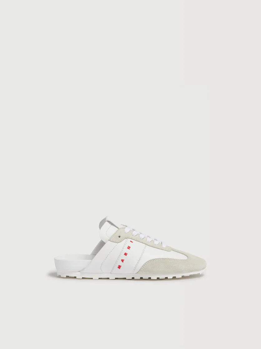 WHITE NAPPA LEATHER AND SUEDE SOFTY SOCCER SLIP-ON SNEAKER - 1