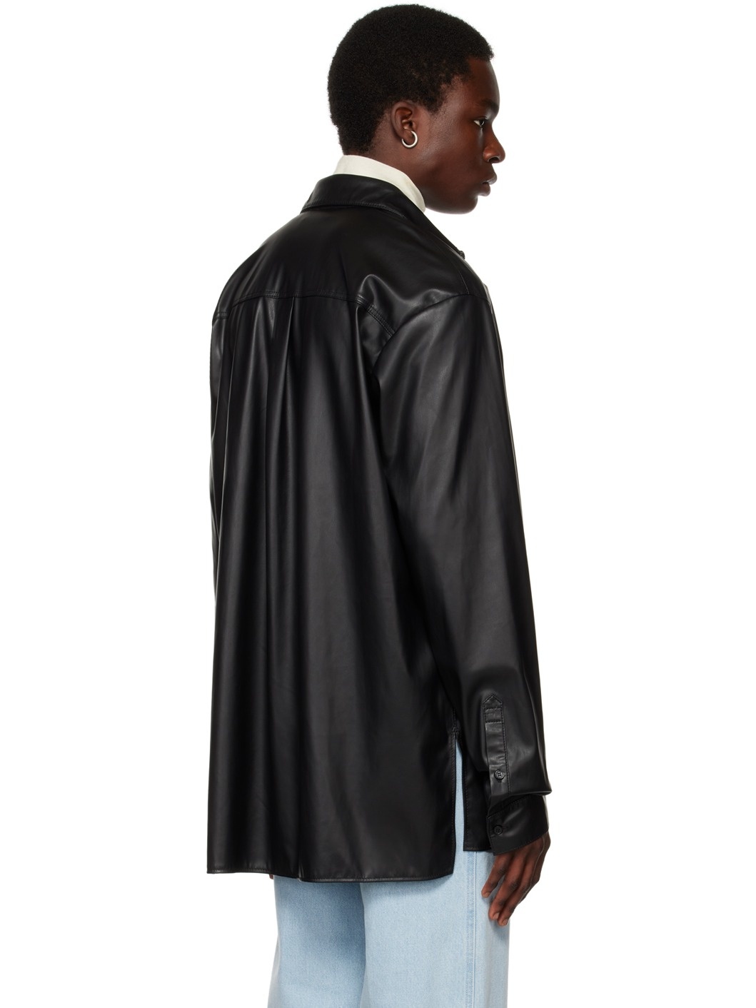 Black Oversized Faux-Leather Shirt - 3
