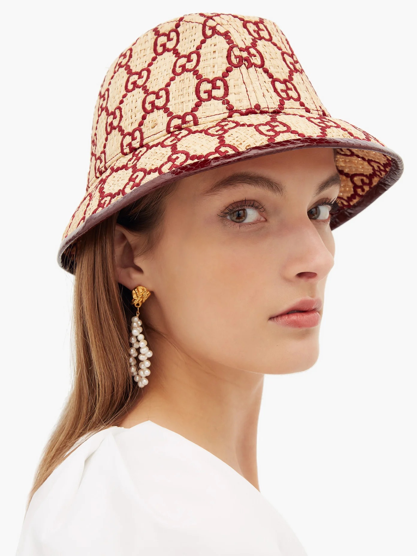 Snakeskin-trimmed GG-embroidered raffia fedora - 2