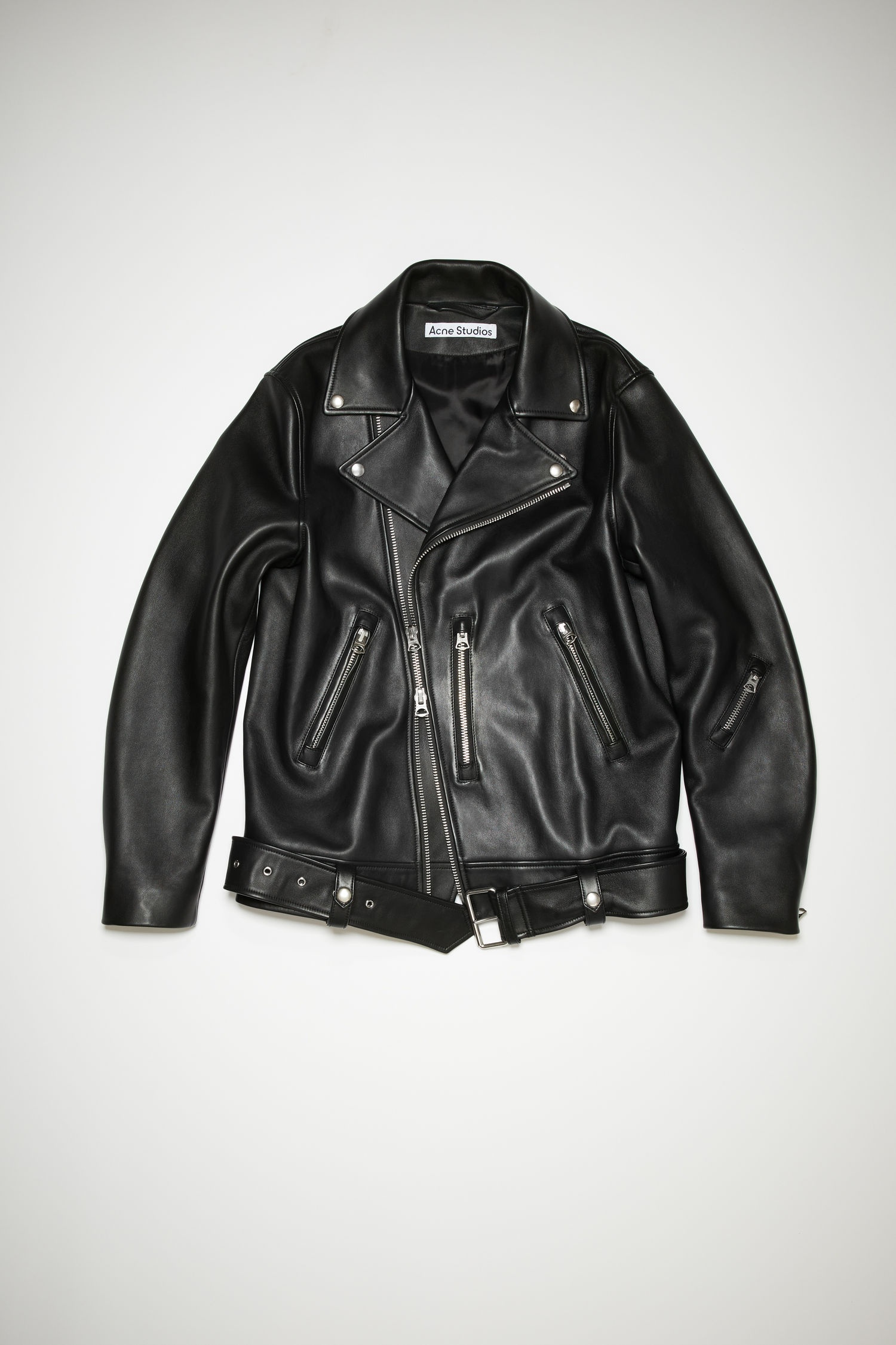 Leather biker jacket - Black - 5