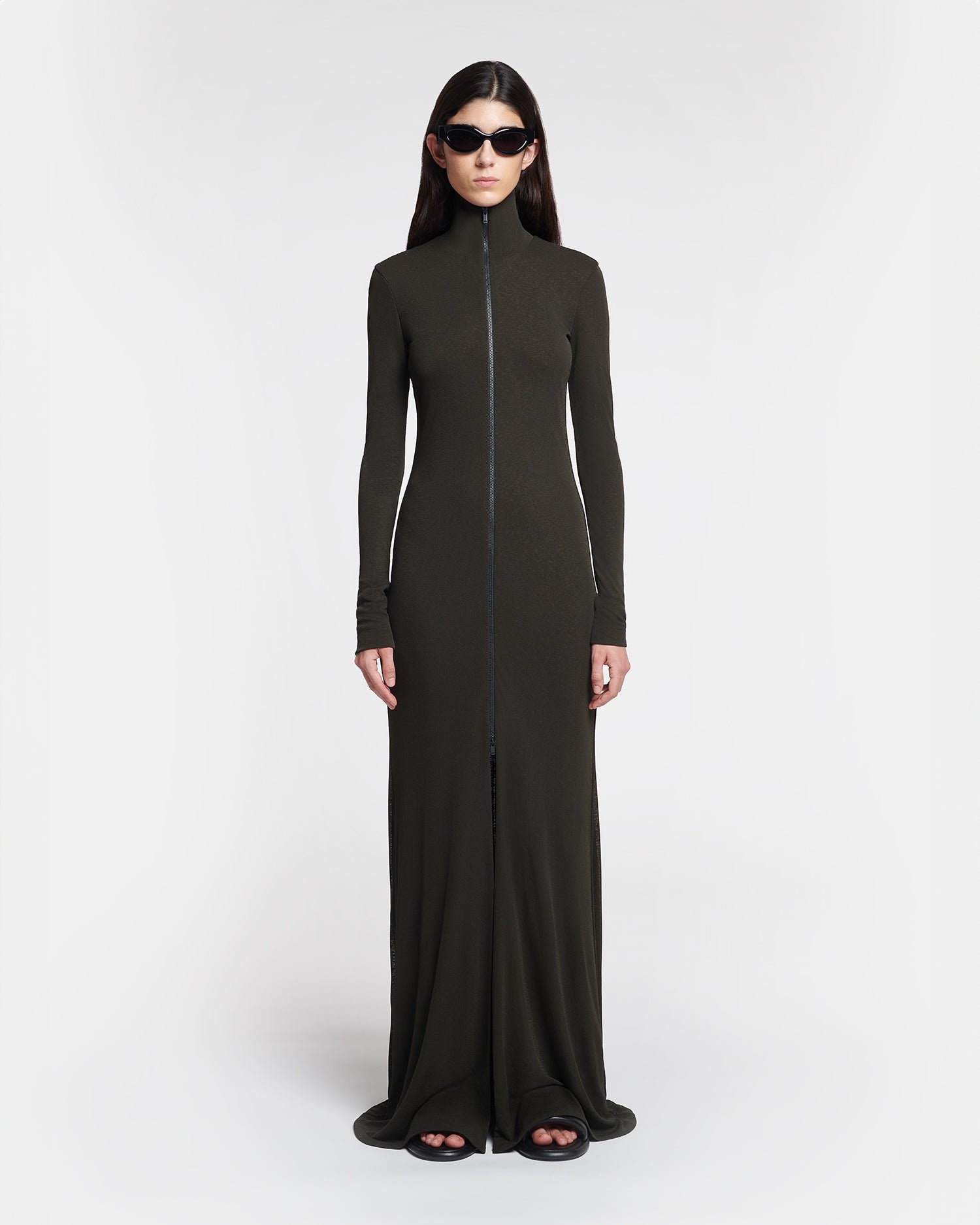 Zip-Up Mesh-Jersey Turtleneck Dress - 2