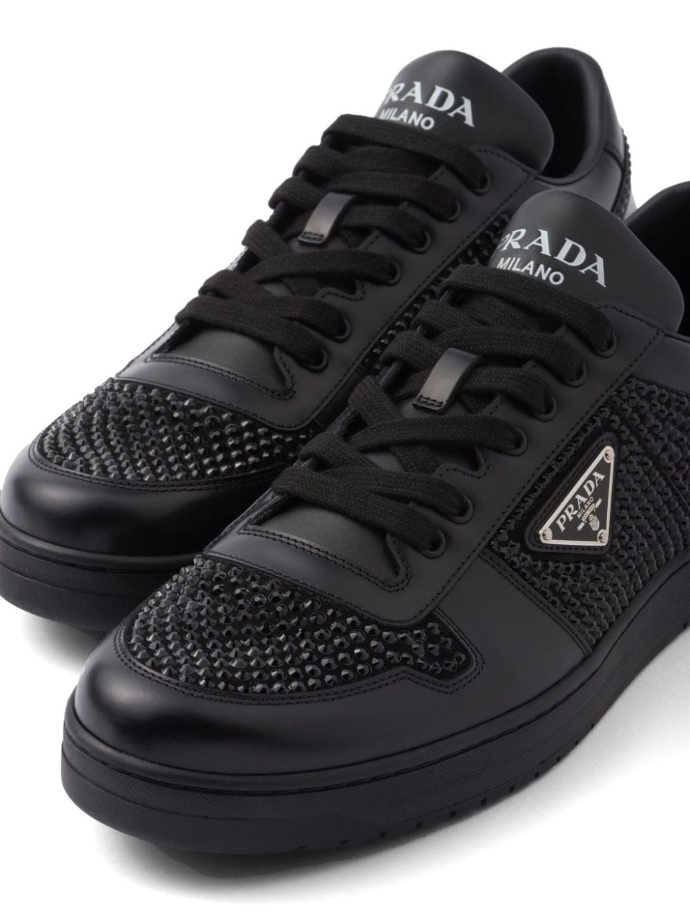 crystal-embellished leather sneakers - 4
