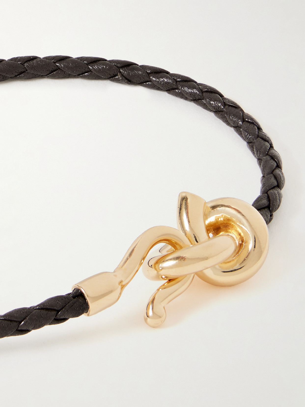 Knot Gold-plated And Intrecciato Leather Bracelet - 4