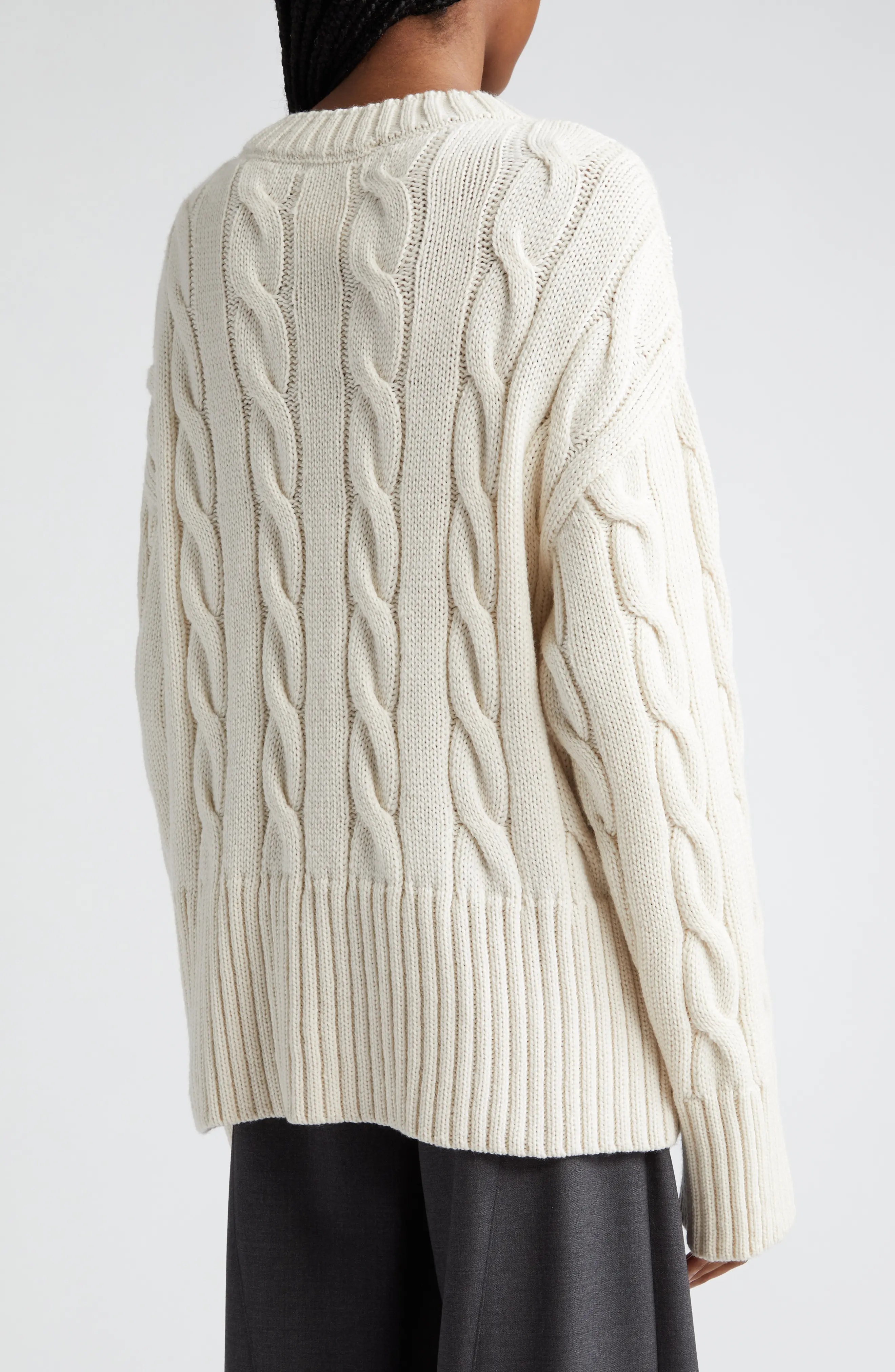 Imitation Pearl Detail Cable Merino Wool Sweater - 3