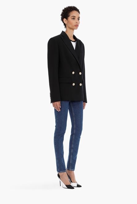 Black wool blazer with gold-tone double-breasted buttoned closure - 7