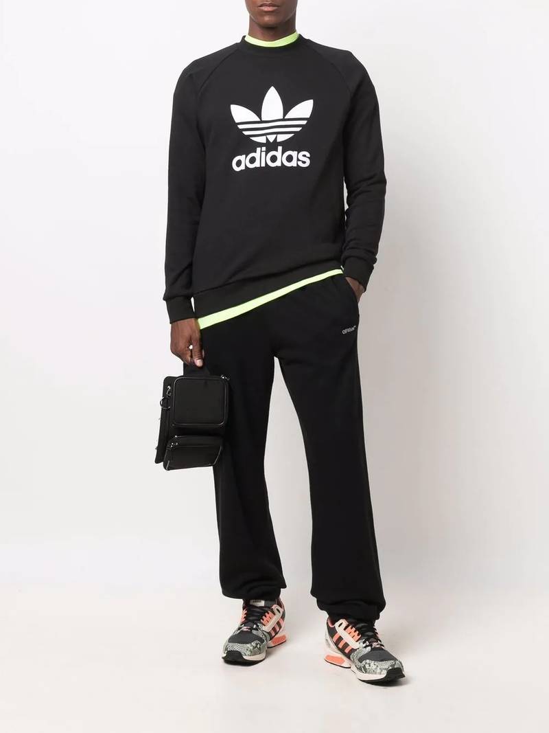 adidas Trefoil-print crew neck sweatshirt outlook