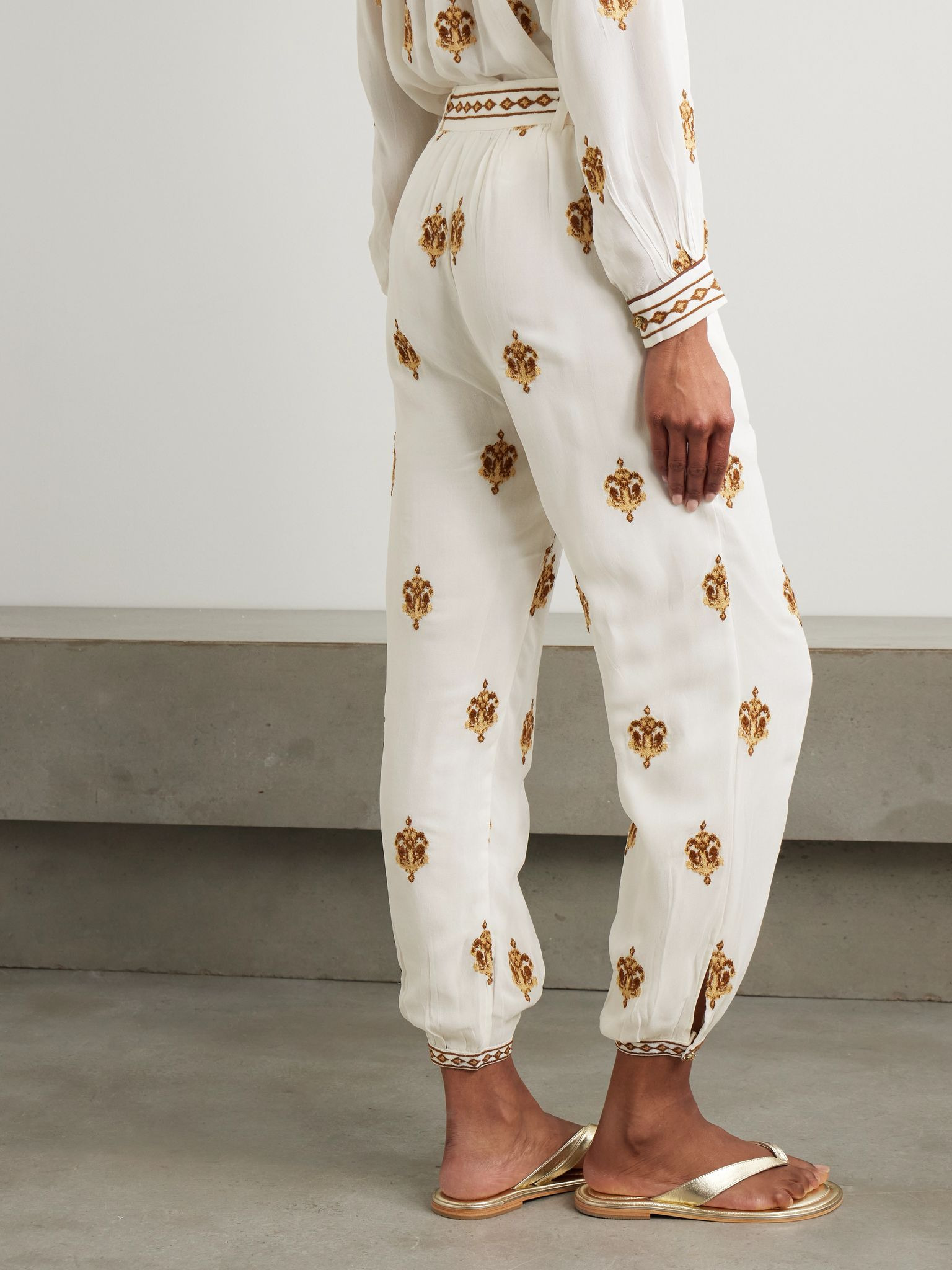 Anchor Tapestry embroidered georgette tapered pants Off-white - 3