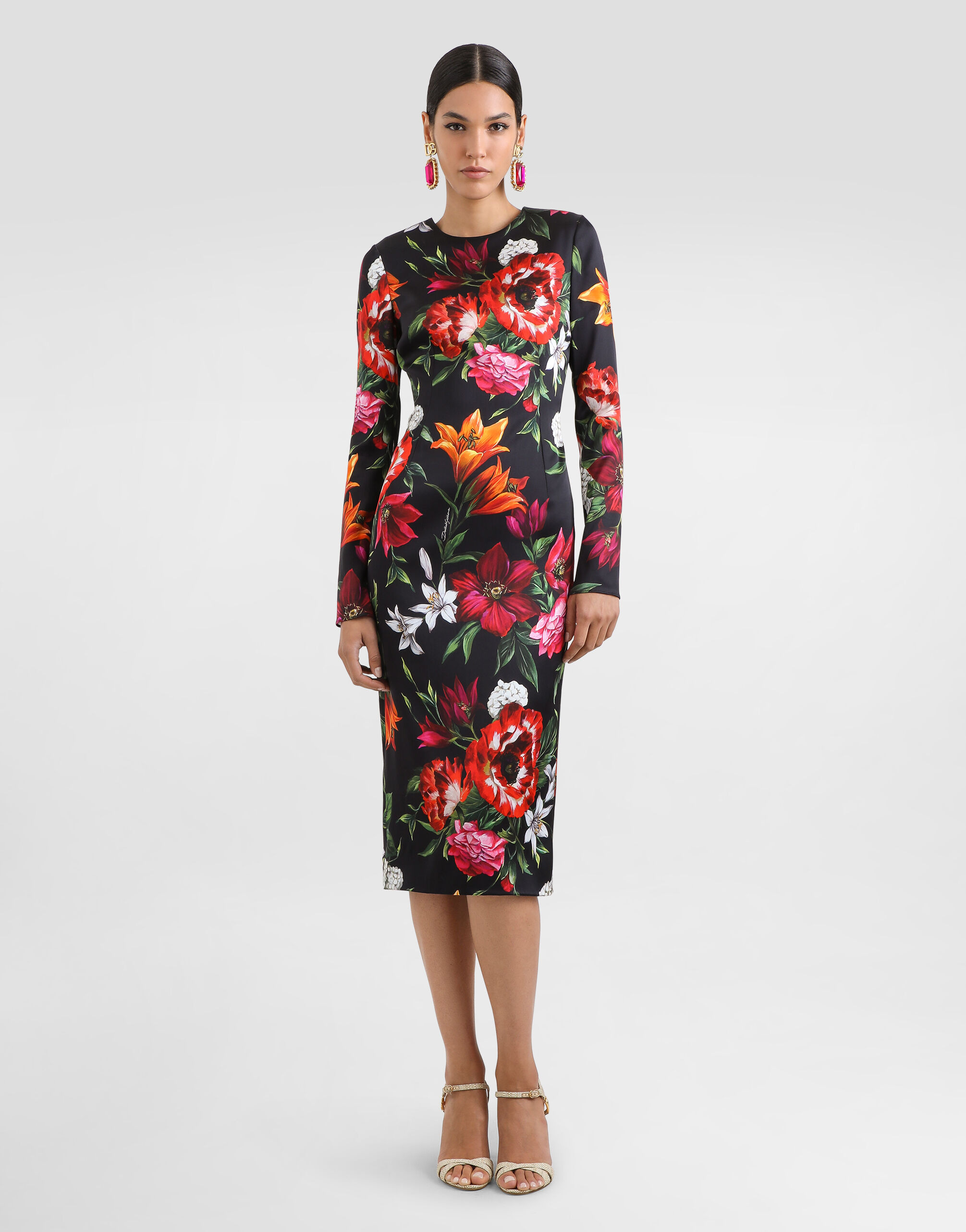 Printed fitted satin dress - 2