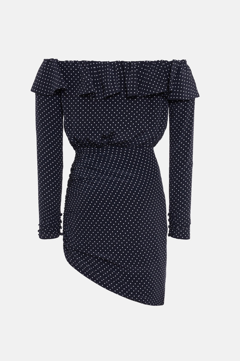 POLKA DOT SILK OFF THE SHOULDER MINI DRESS 2