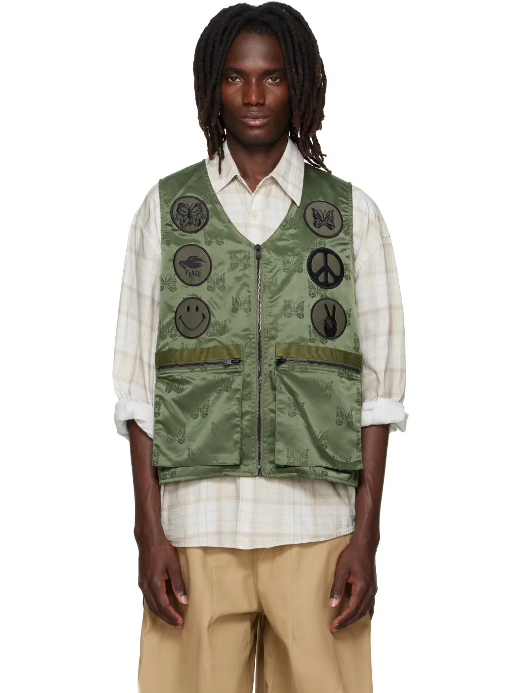 Khaki Papillon Jacquard Radio Vest - 1