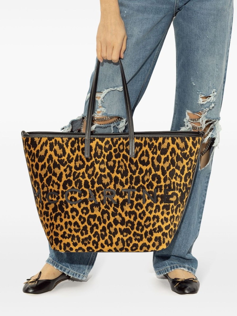 Stella McCartney logo cheetah-print tote bag outlook