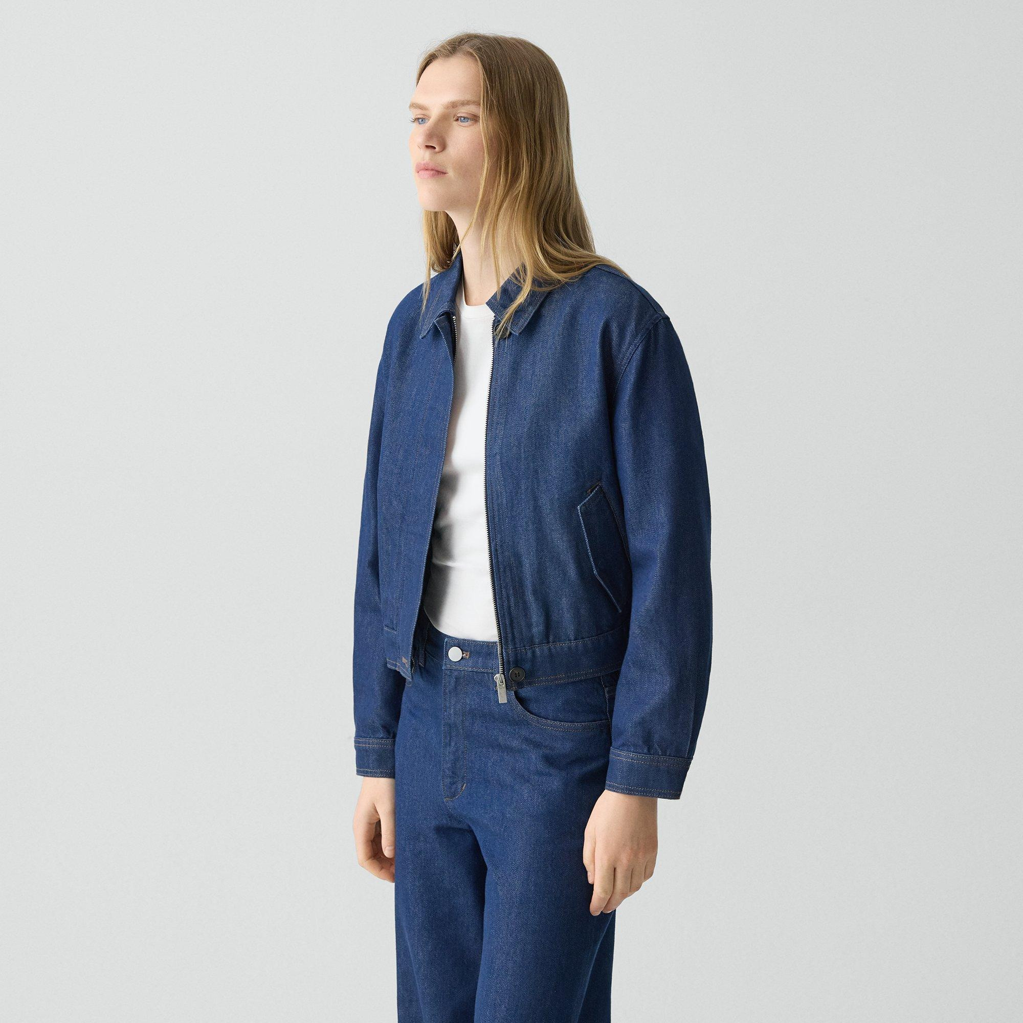 Cropped Track Jacket in Relaxed Denim - 3