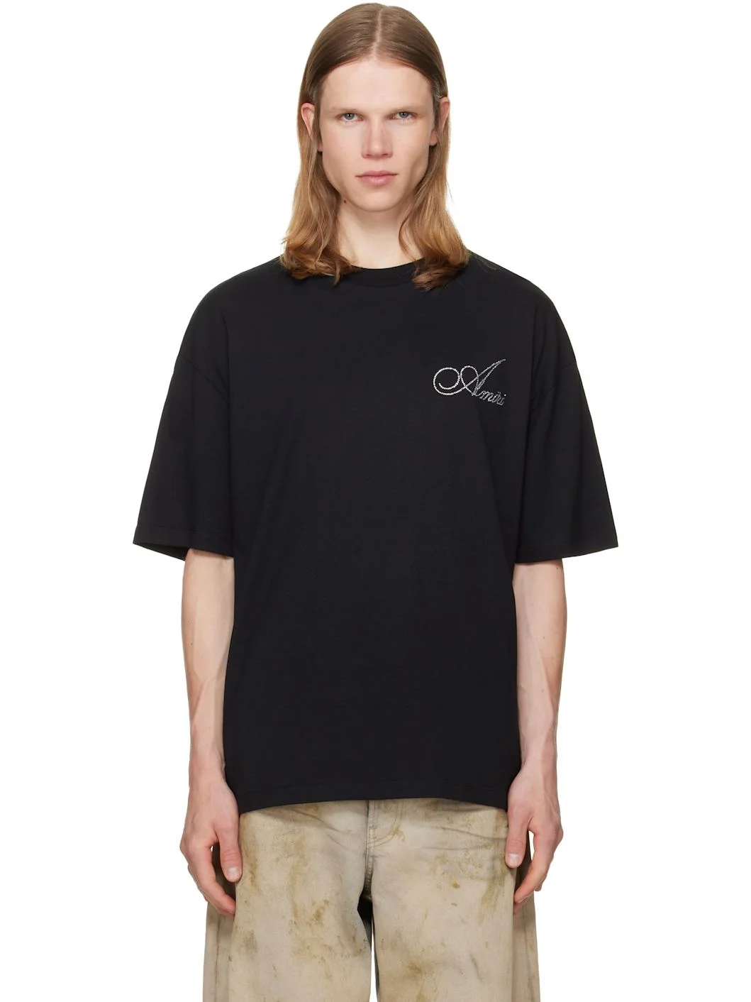 Black Crystal Amiri Script Oversized T-shirt - 1