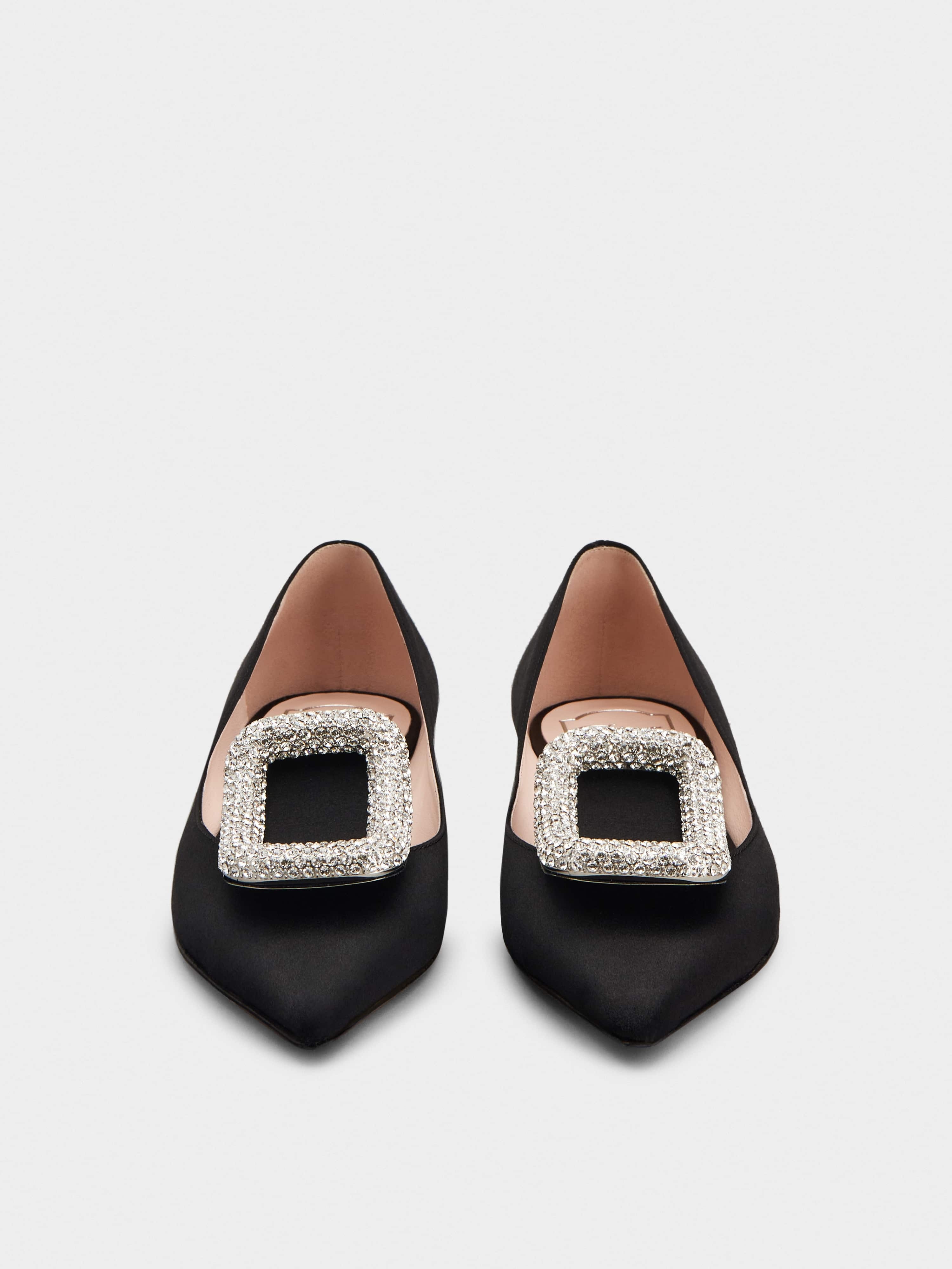 Viv' Choc Strass Buckle Ballerinas in Satin - 7