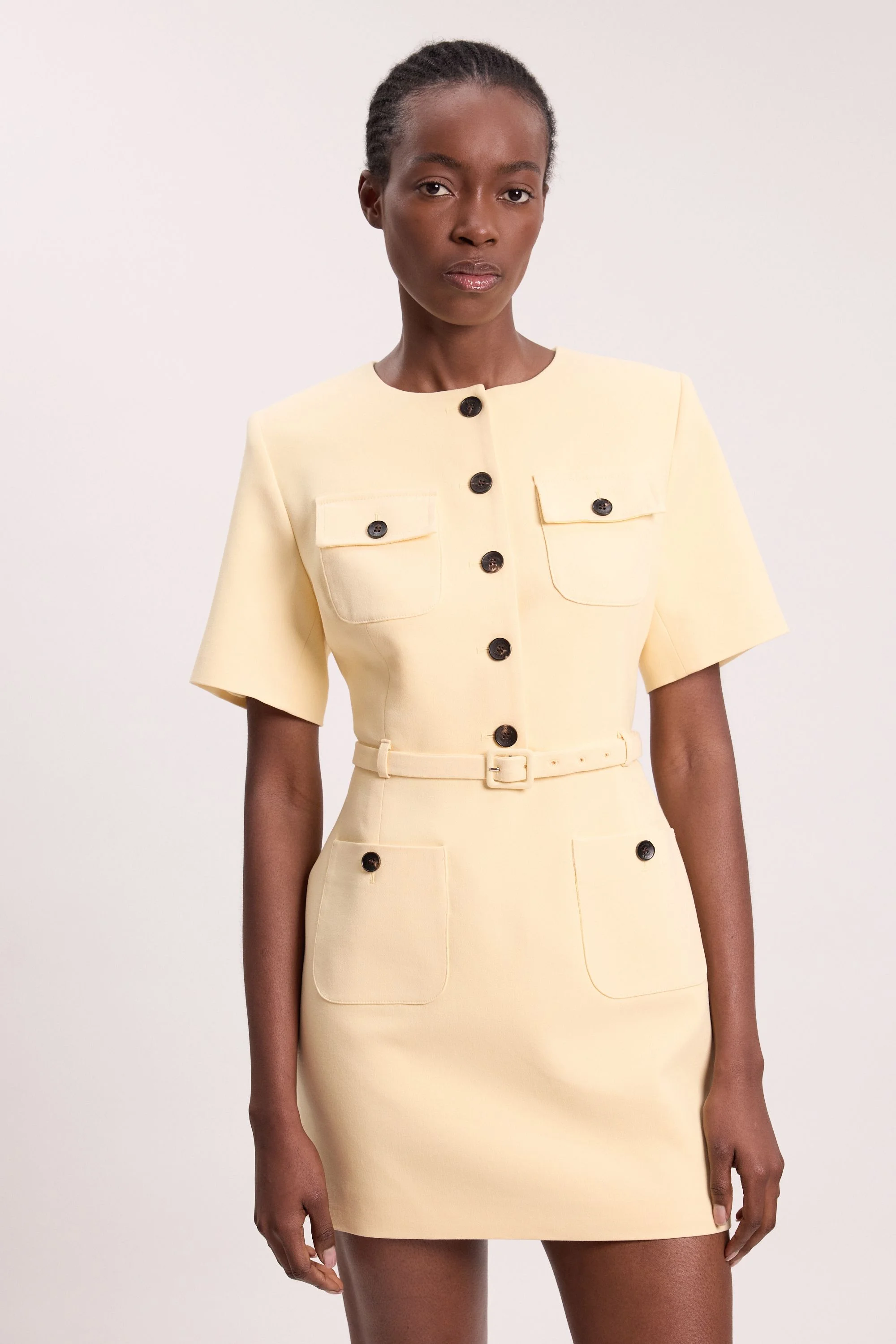 Compact Stretch Button Detail Mini Dress - 1