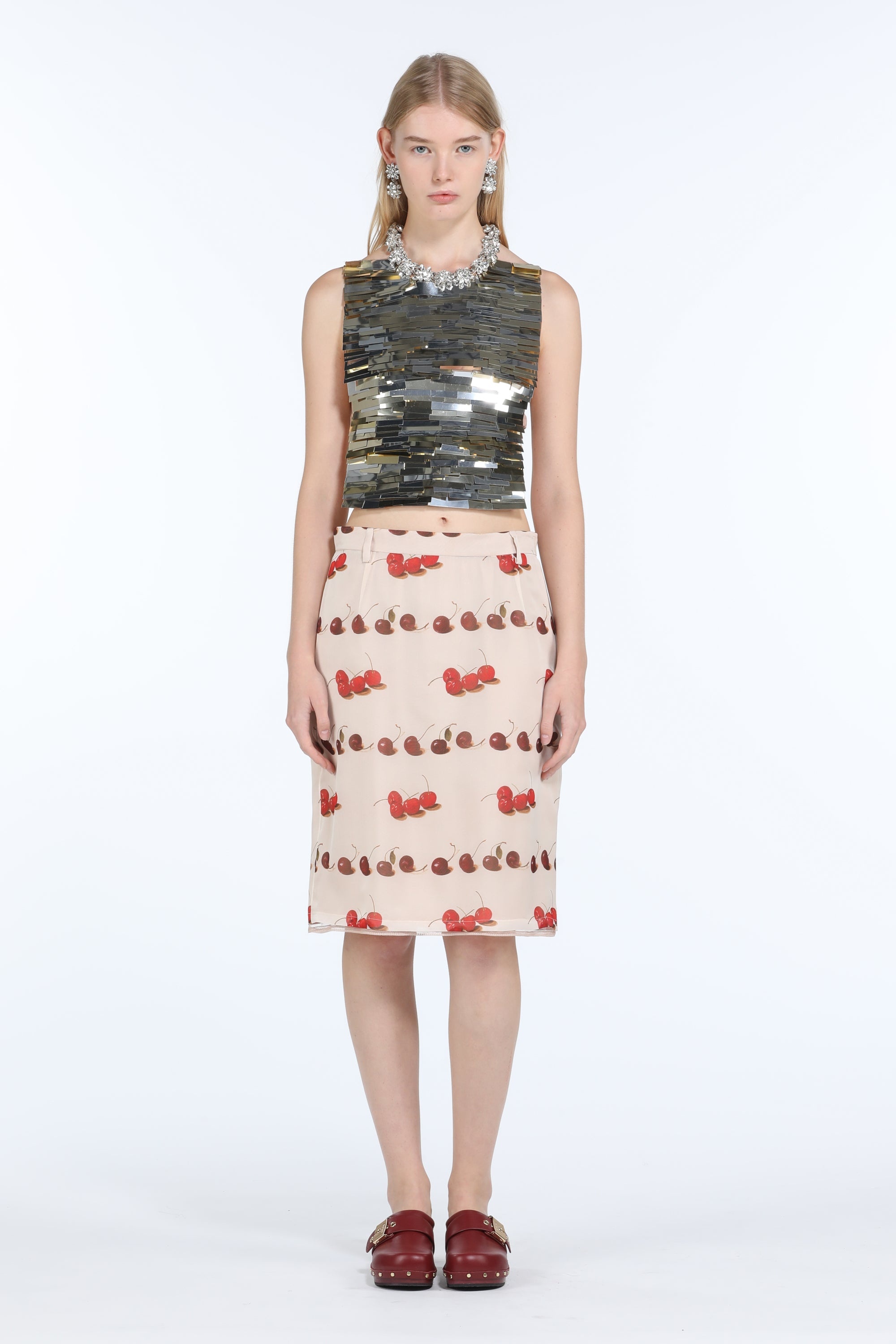 CHERRY-PRINT SILK MIDI SKIRT - 4