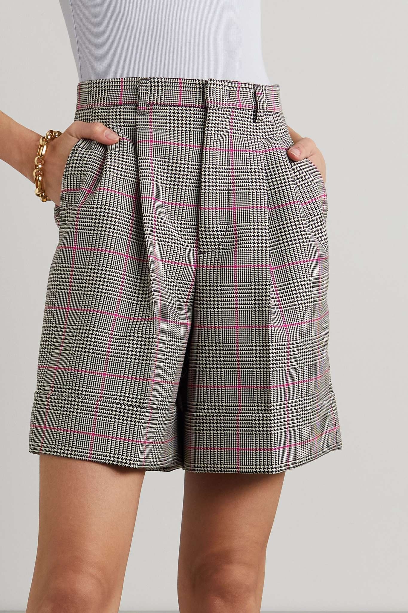 Pleated Prince of Wales checked woven shorts - 3