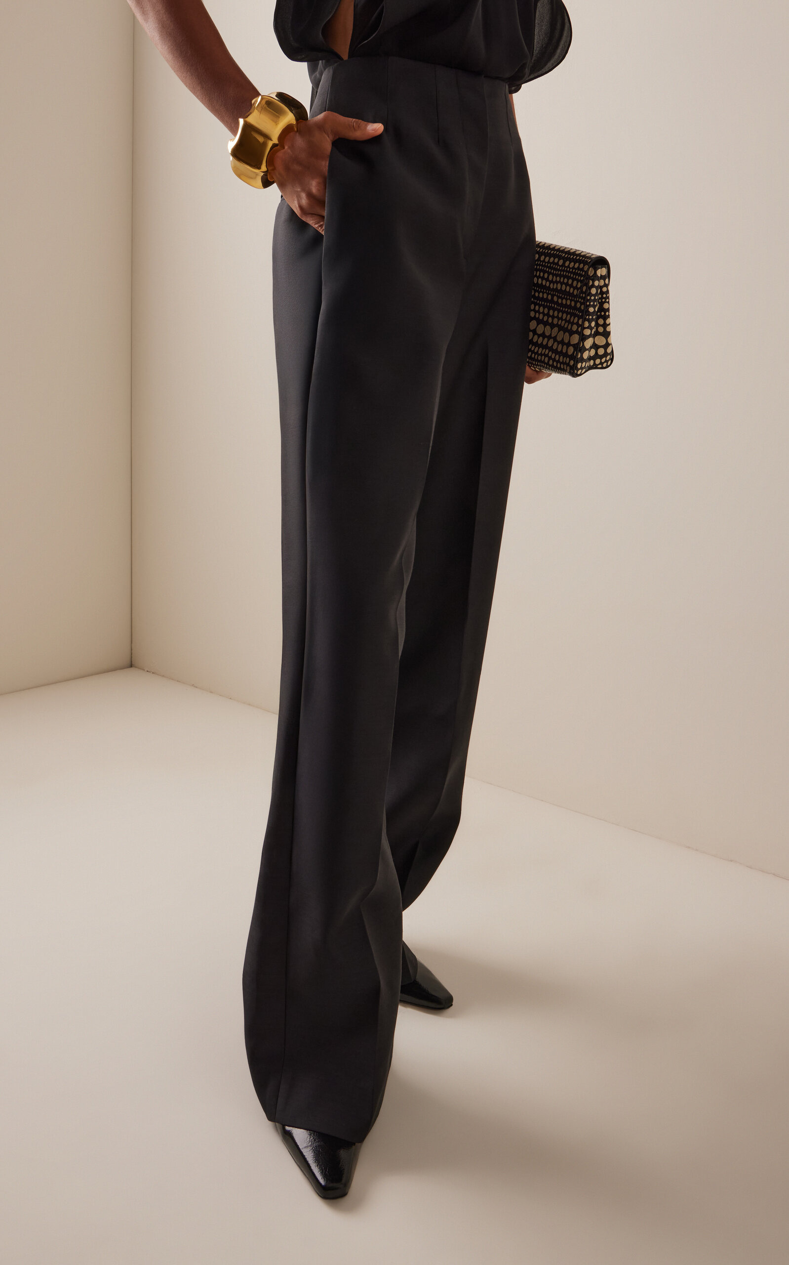 Deliliah Wool-Blend Wide-Leg Pants black - 3