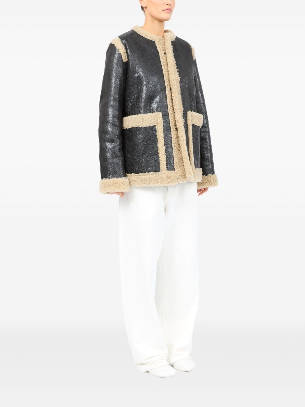 leather shearling-panels jacket - 3