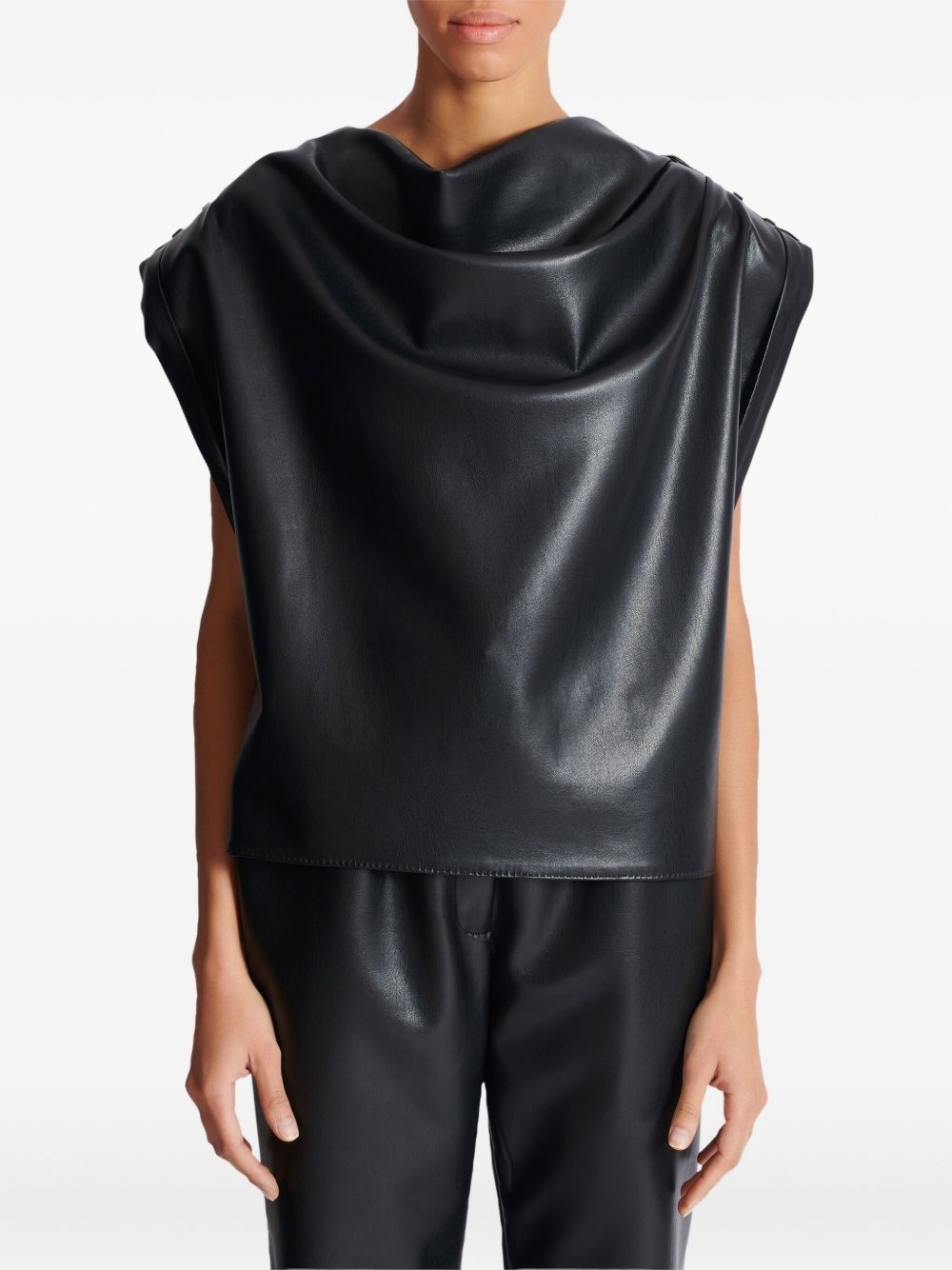 faux-leather draped top - 6