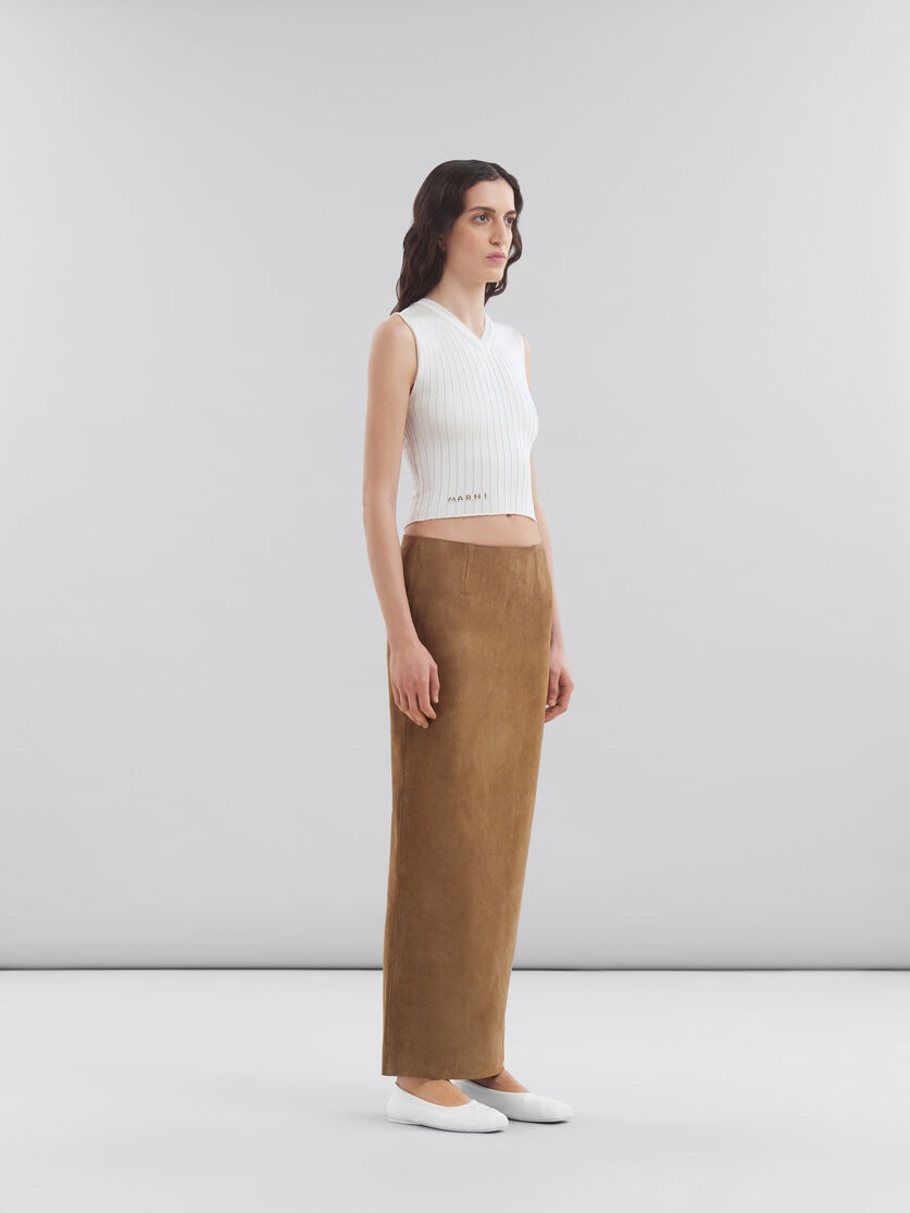 BROWN SUEDE LEATHER PENCIL SKIRT - 5