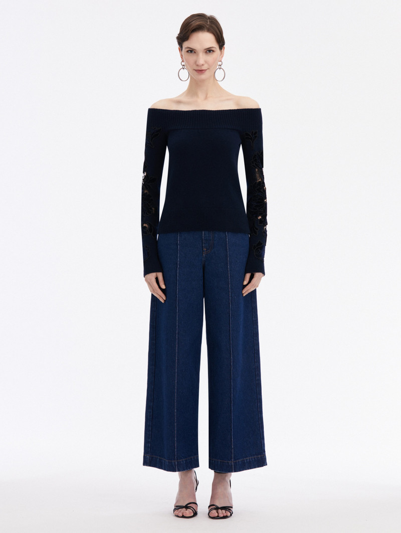 Oscar de la Renta PEONY VELVET GUIPURE PULLOVER outlook