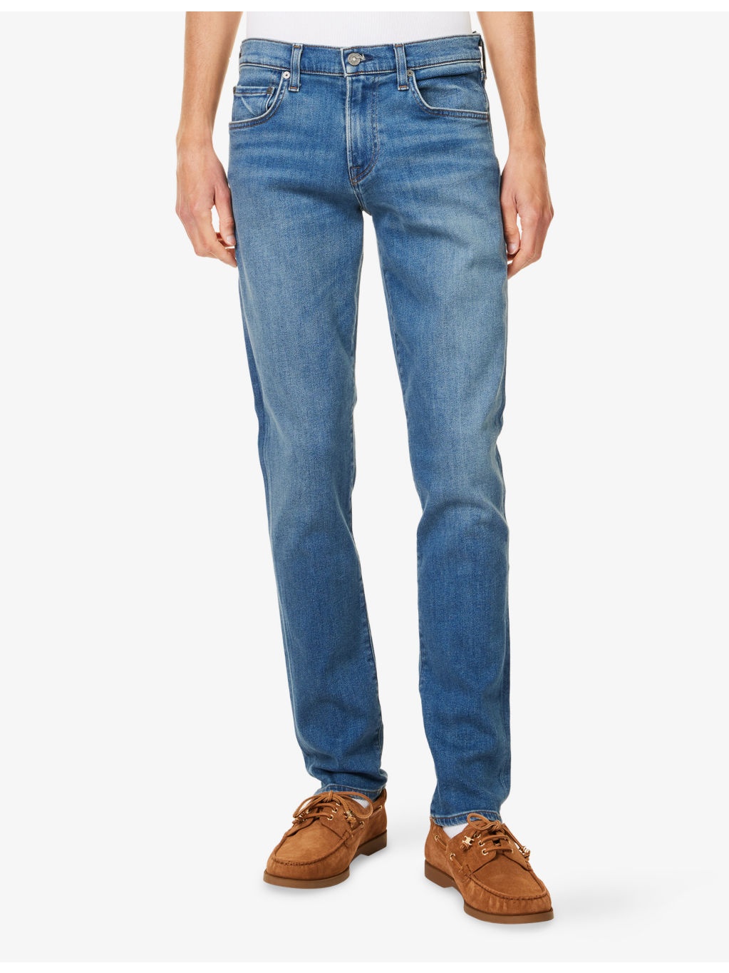 London Brand-Patch Tapered-Leg Slim-Fit Stretch-Denim Jeans - 3