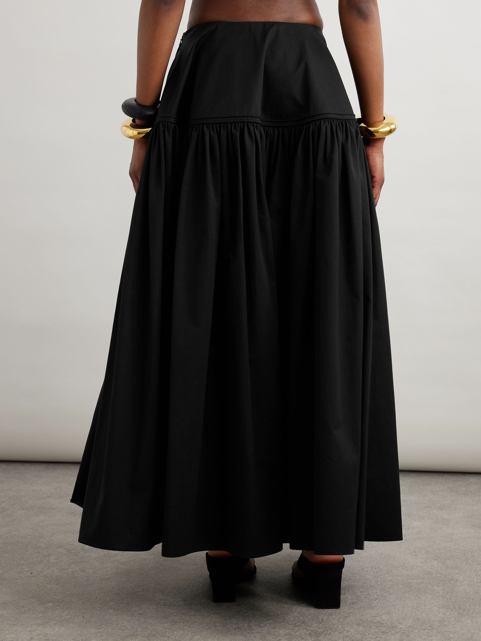 Gathered cotton-poplin maxi skirt Black - 4