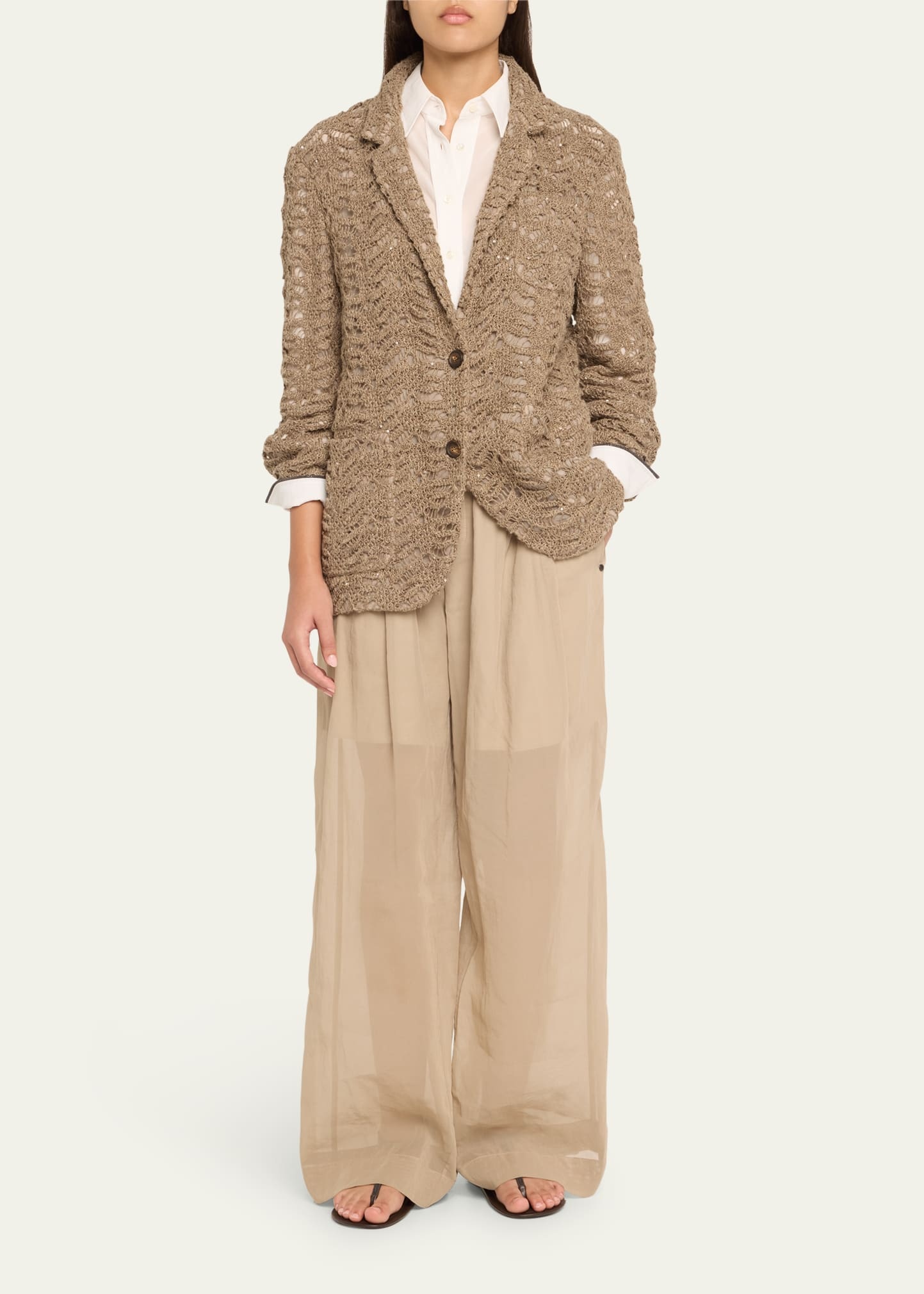 Belted Cotton Gauze Wide Leg Track Pants - 2