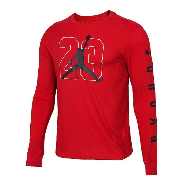Air Jordan Large Logo Basketball Numeric Casual Breathable Sports Round Neck Long Sleeves Red AQ3702 - 1