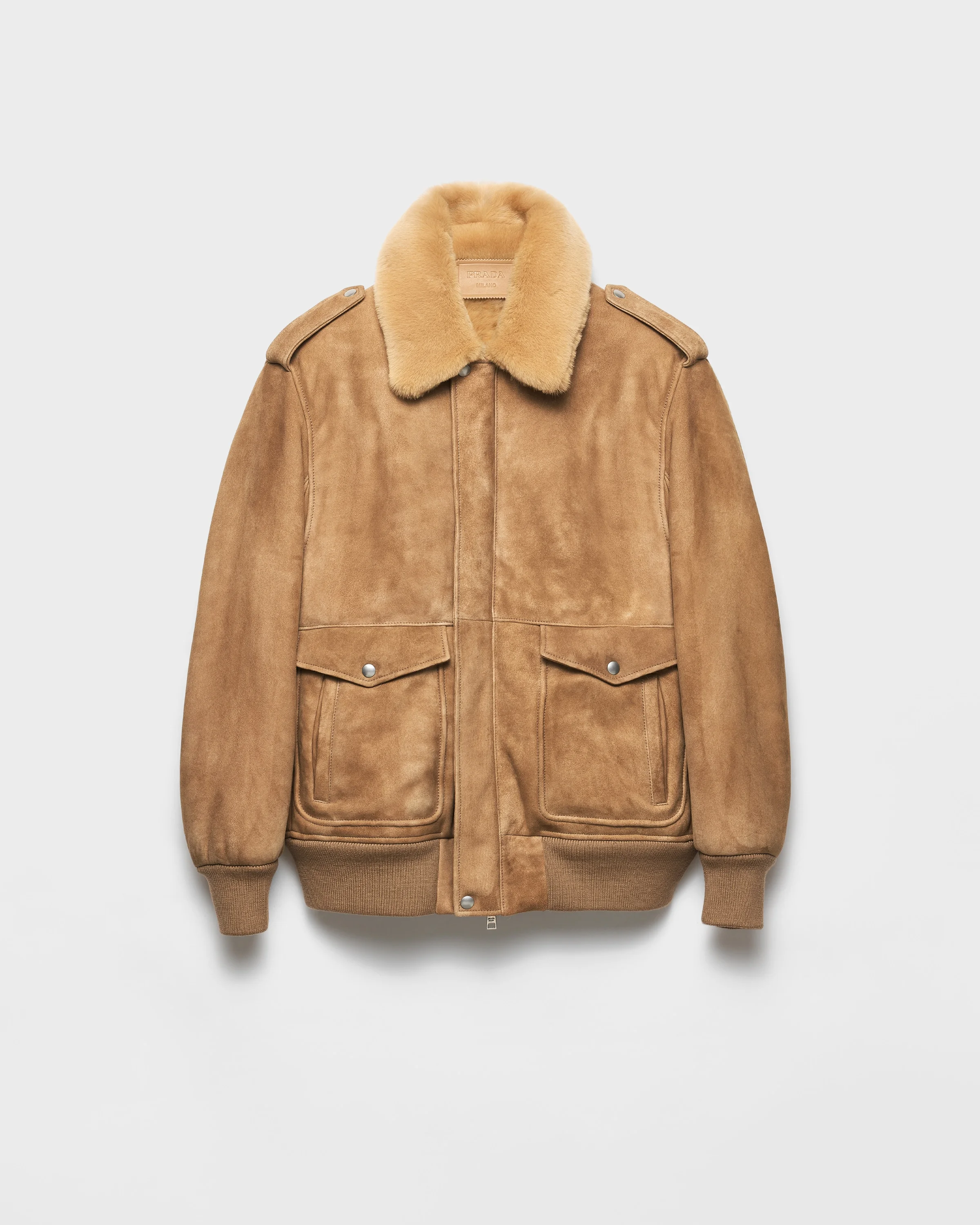 Suede and shearling bomber jacket - 1