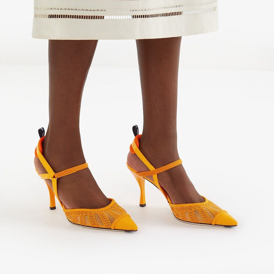 Orange micromesh high-heeled slingbacks - 5