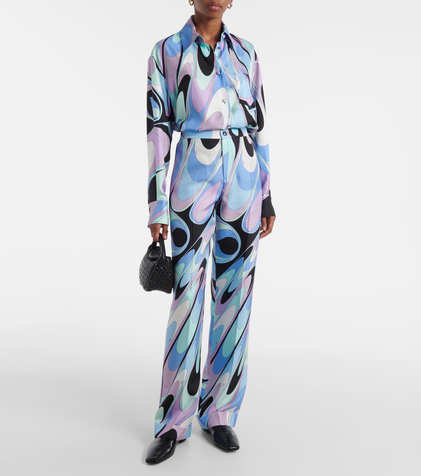 Printed silk twill wide-leg pants - 2