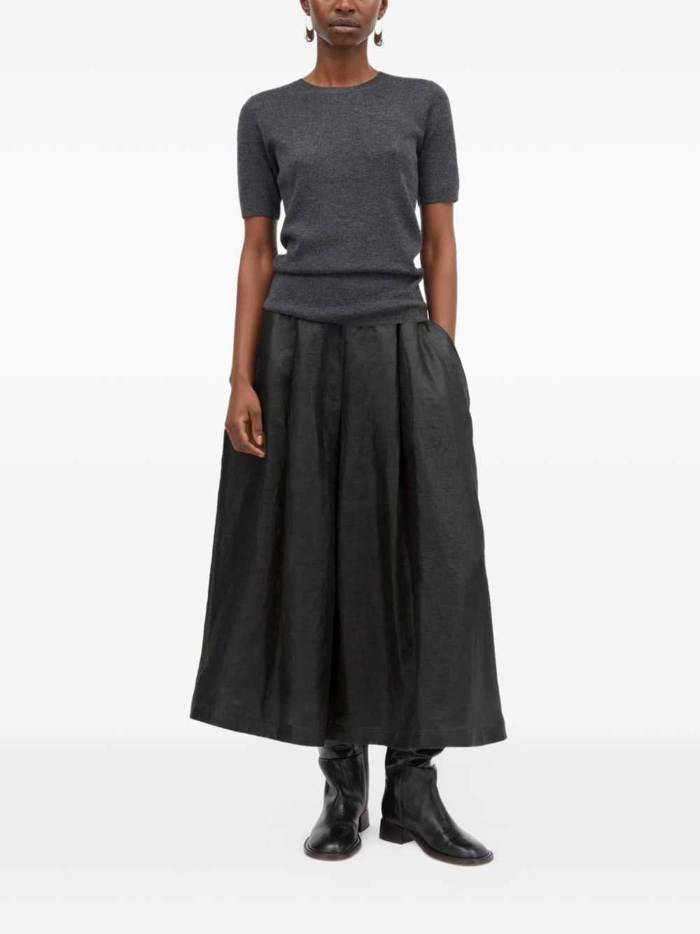 Nova Light Ramie pleated wrap midi skirt - 2