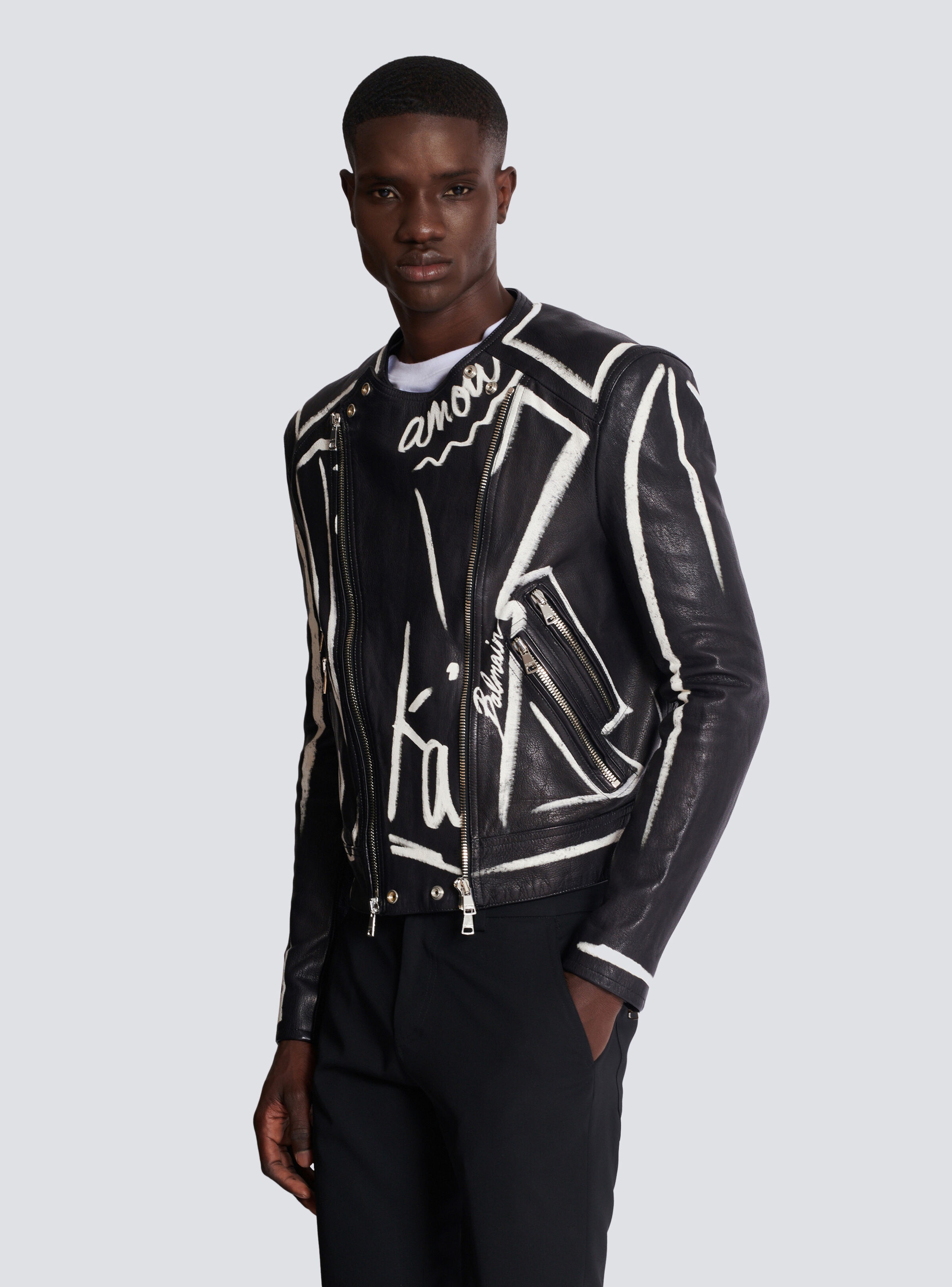 Leather biker jacket with "Love Letter" print - 6