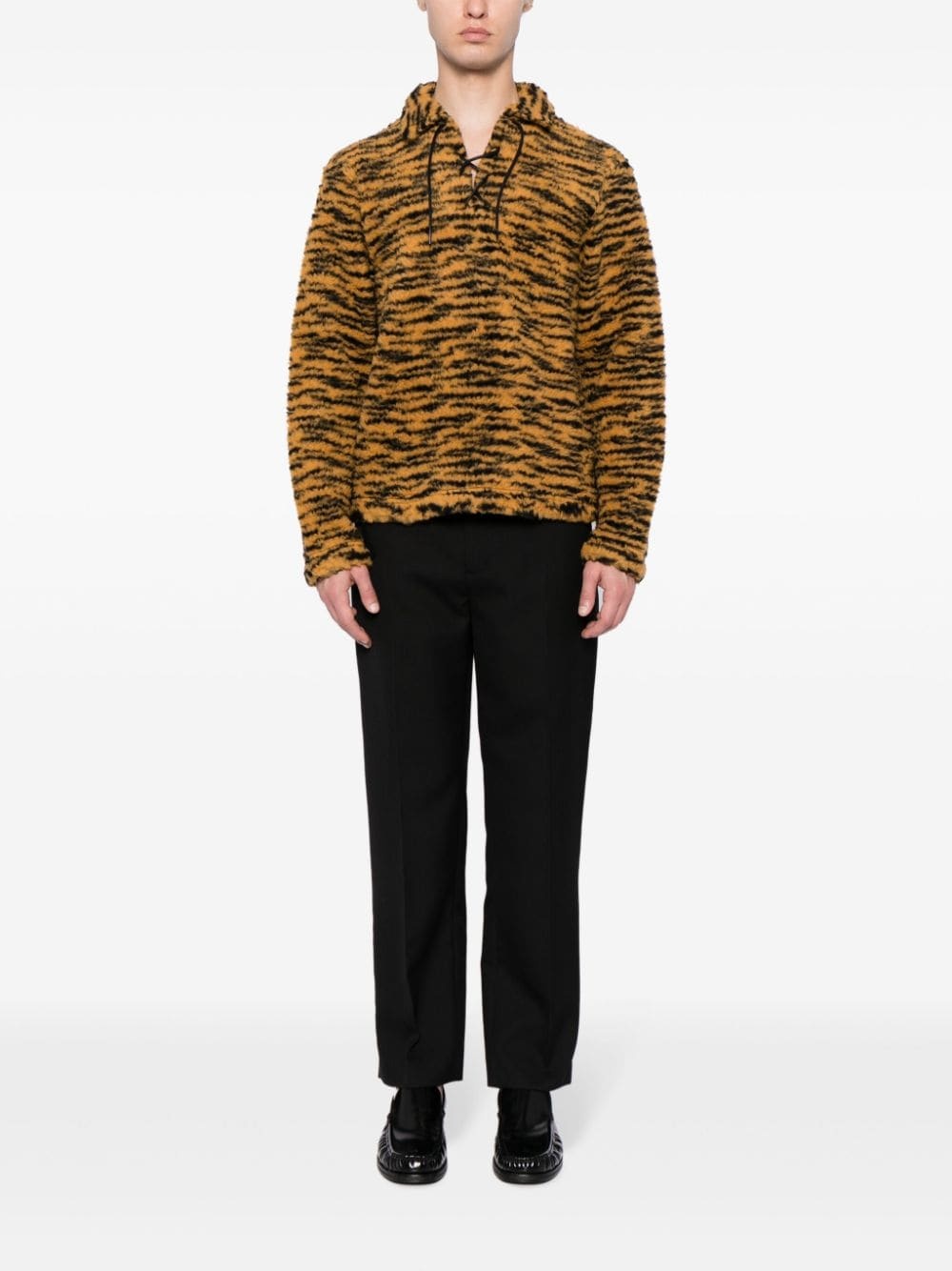 tiger-print lace-up jumper - 2