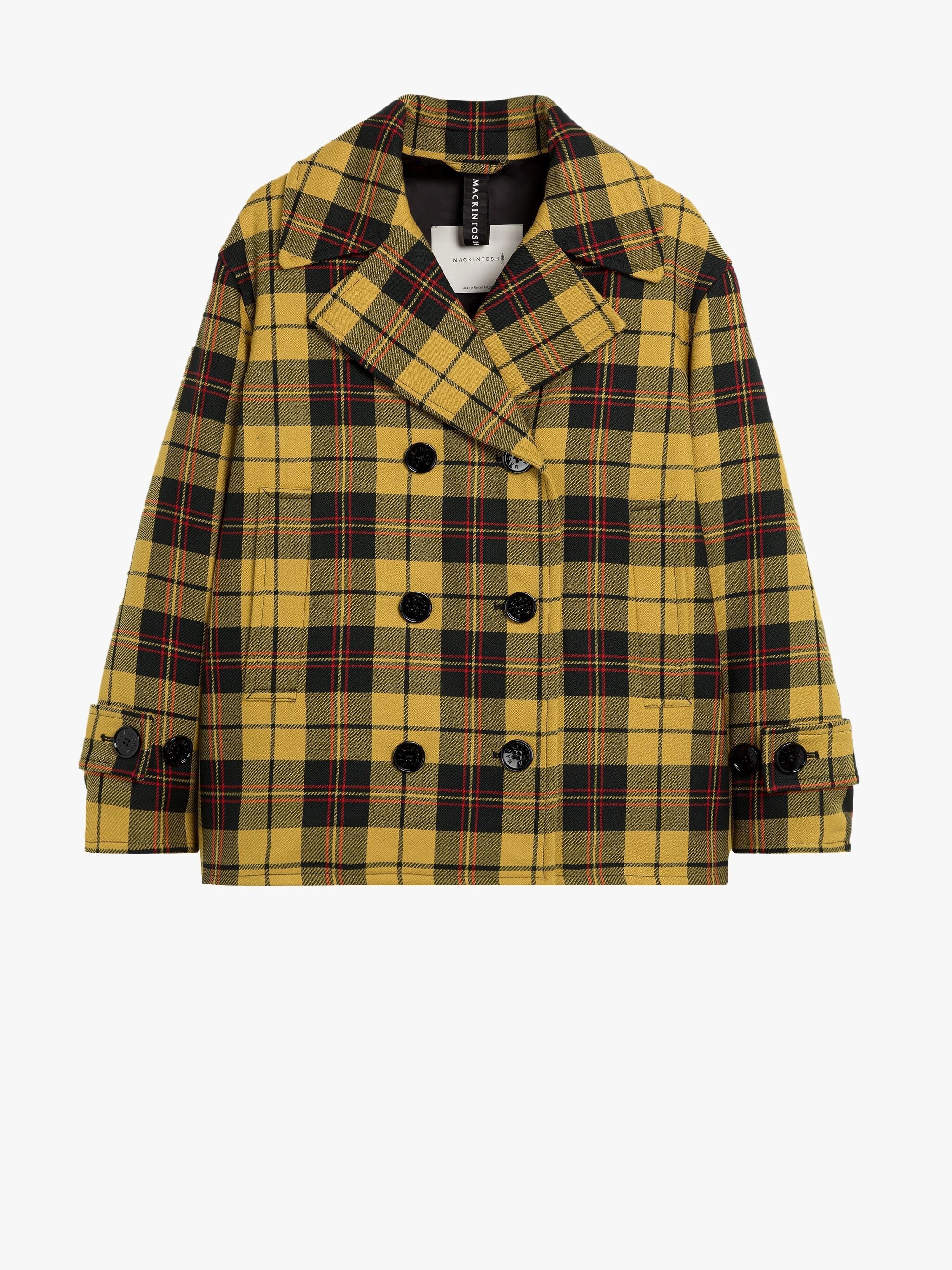 FIONA YELLOW TARTAN WOOL & SILK PEA COAT - 1