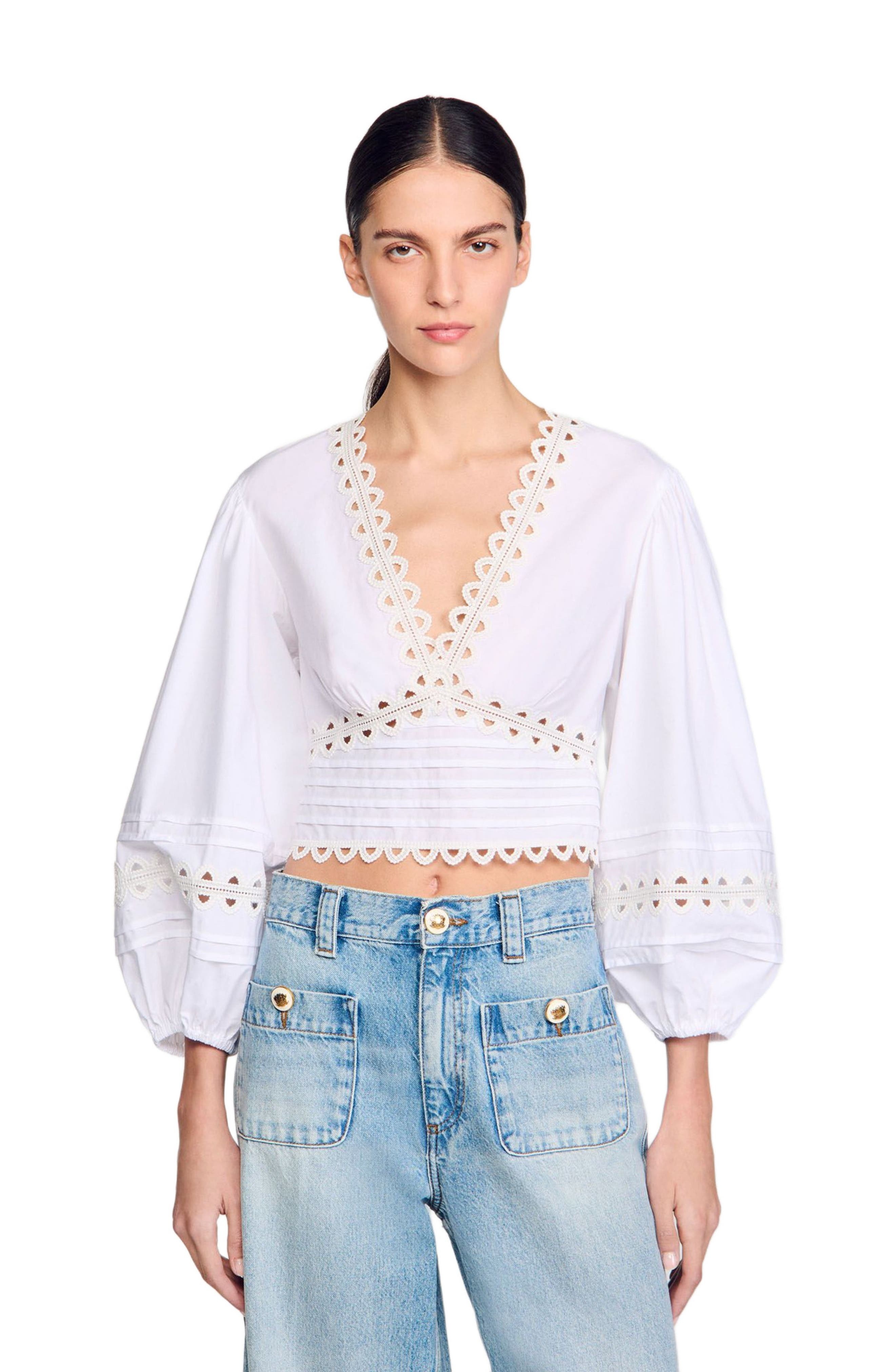 SANDRO Poplin crop top in White at Nordstrom - 3