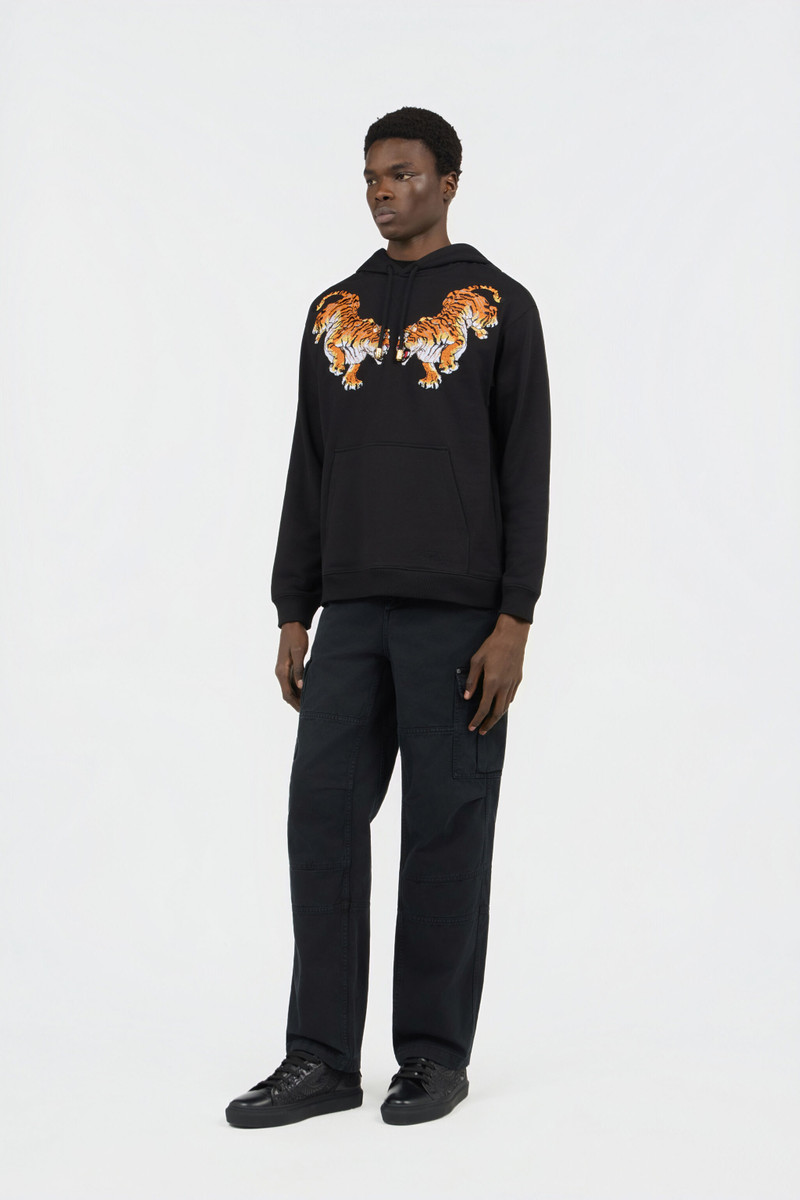 Roberto Cavalli Black Hooded Sweatshirt With Tiger Embroidery outlook