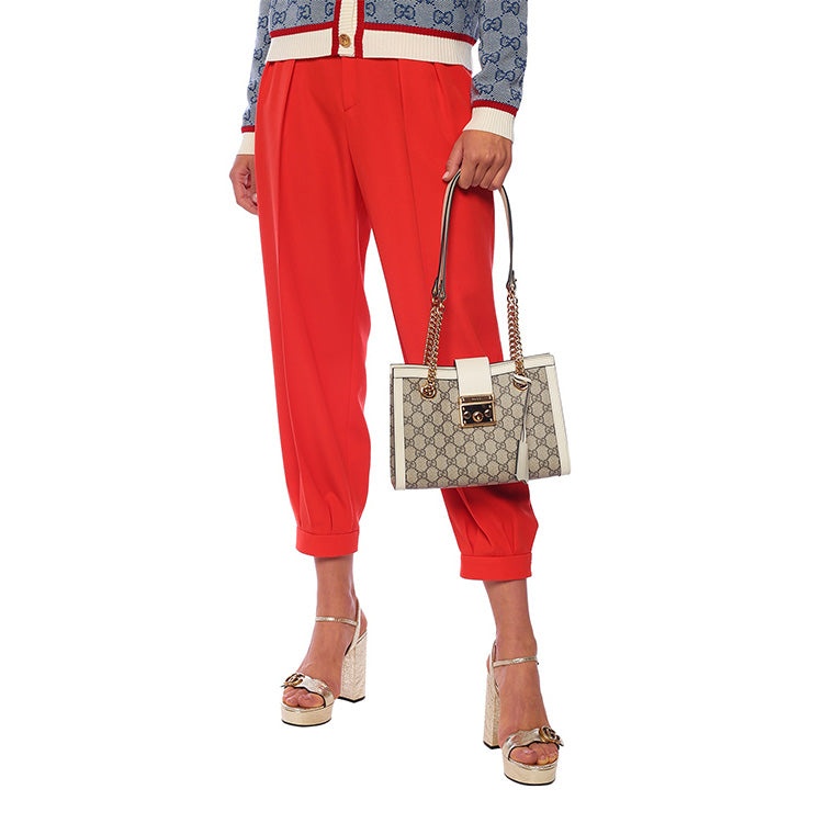 (WMNS) Gucci Padlock Metallic Logo Canvas Chain handbag Small / White 498156-KHNKG-9761 - 6