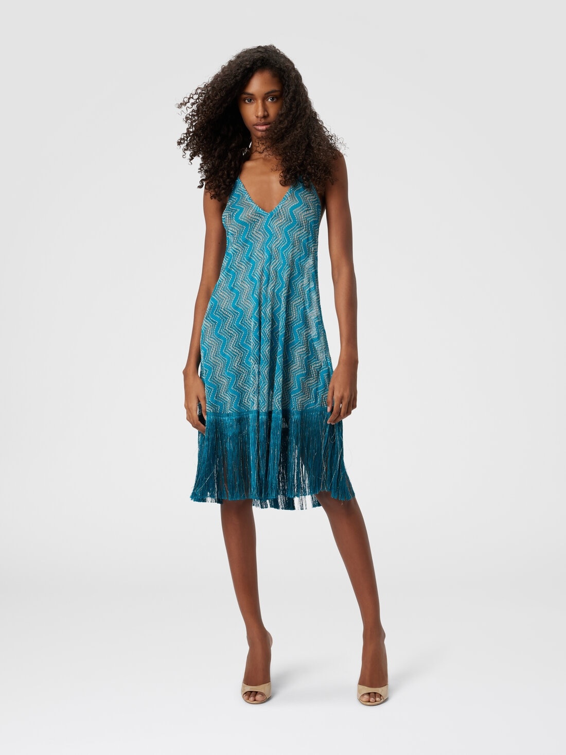 Cover-up dress in zig zag lamé viscose with fringes - 2